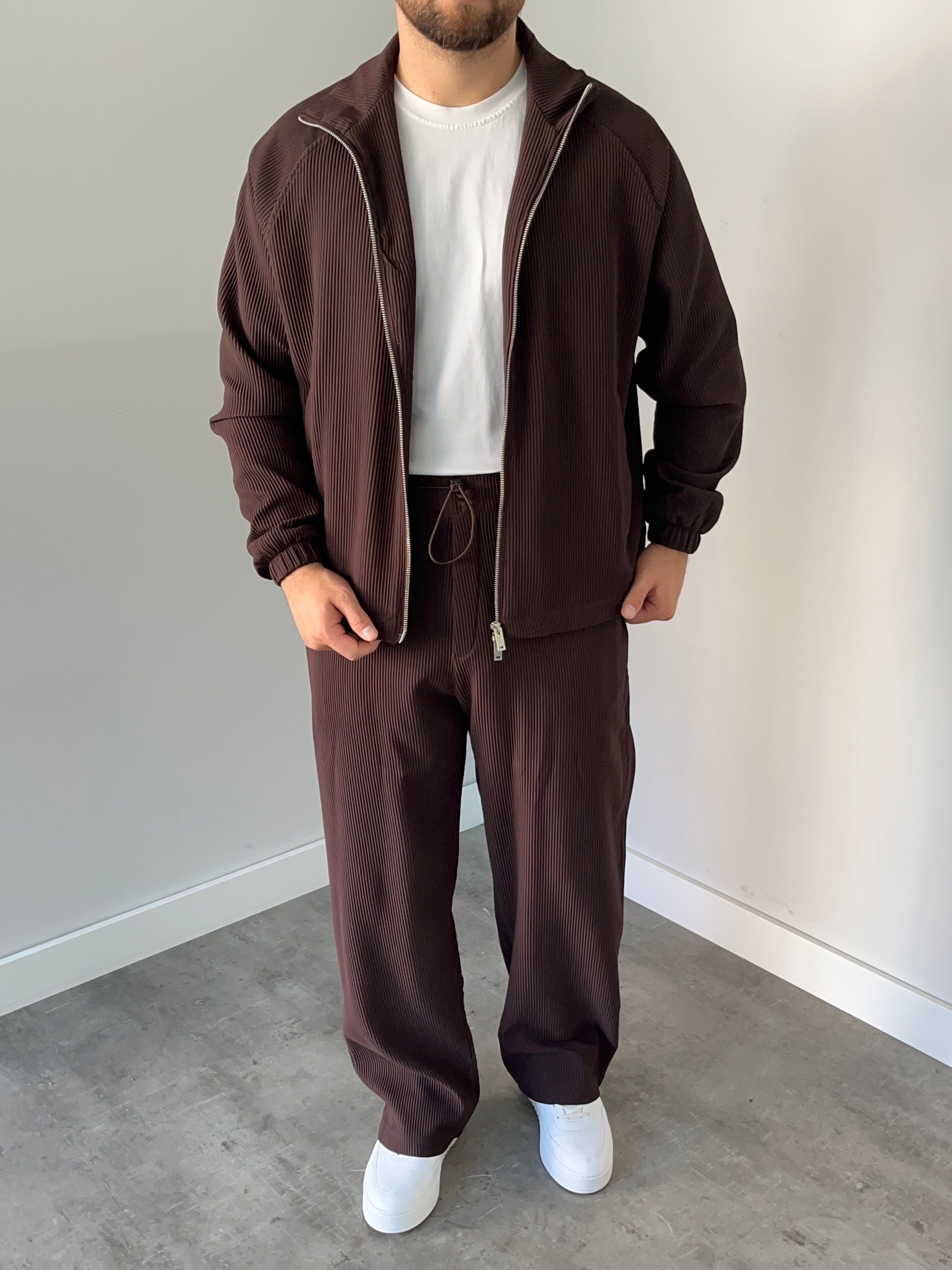 Oversize Fitilli Ceket Pantolon Kahverengi