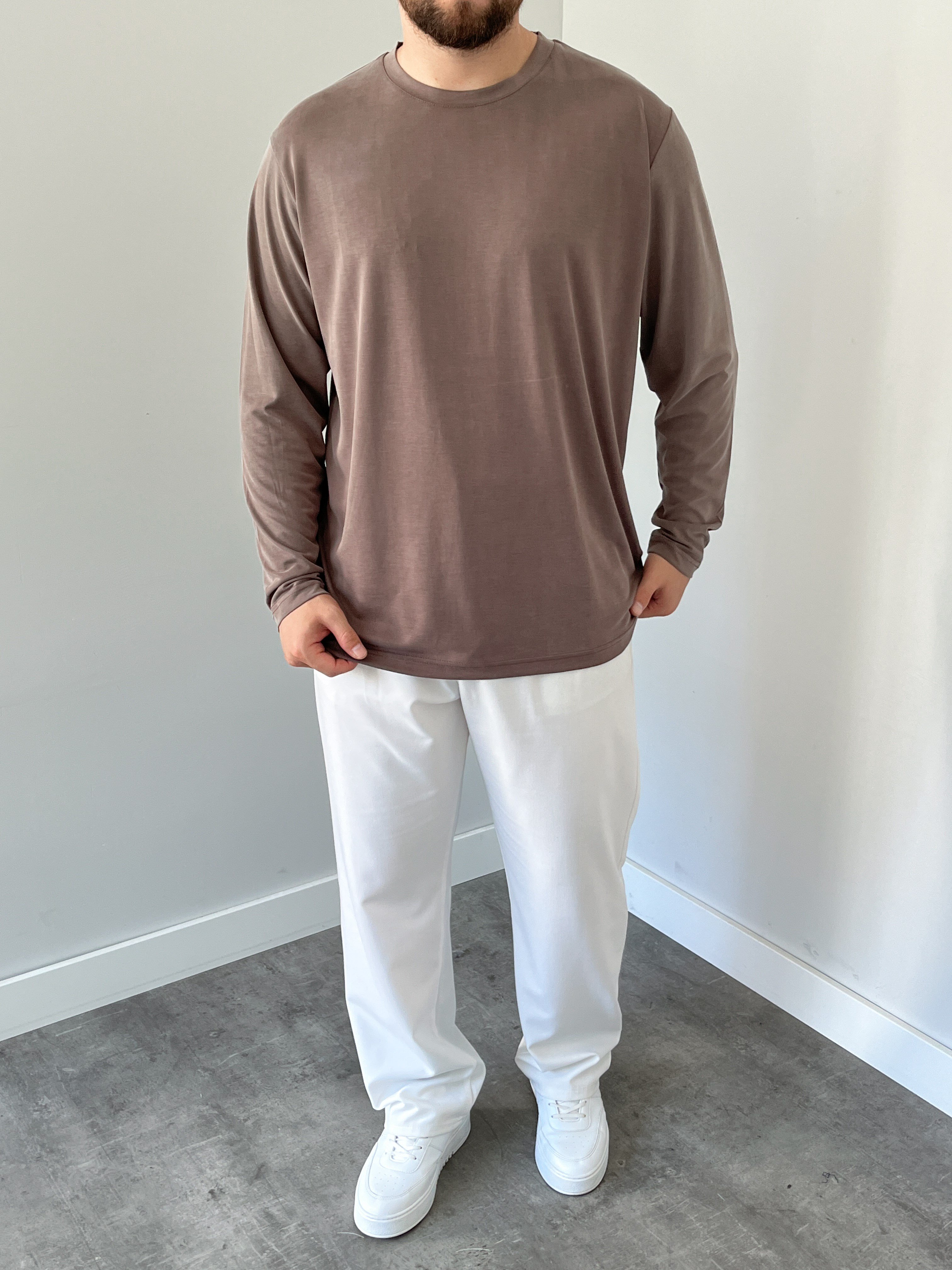 Premium Yıkamalı Oysho Kumaş Sweat Kahverengi