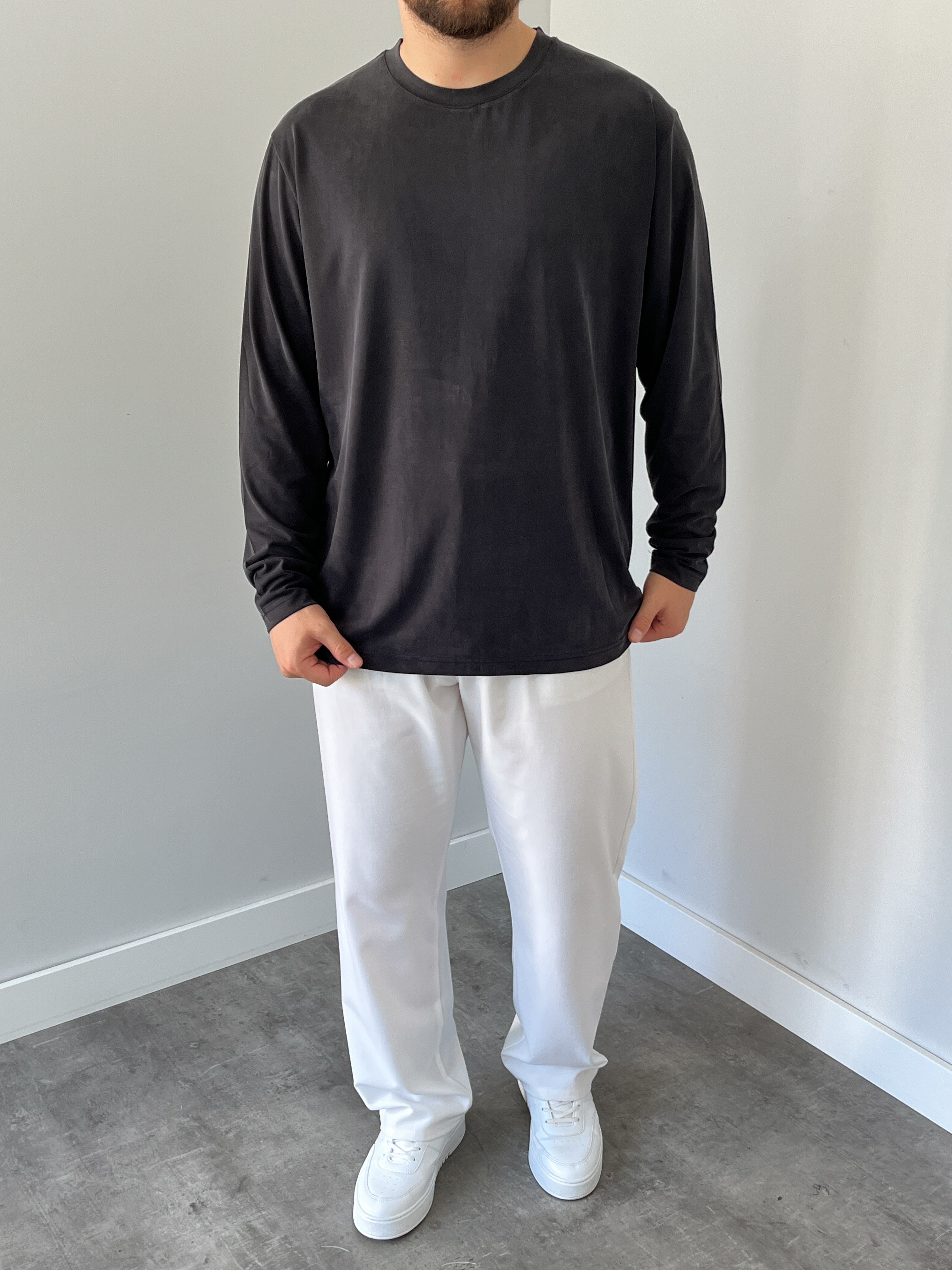 Premium Yıkamalı Oysho Kumaş Sweat Siyah