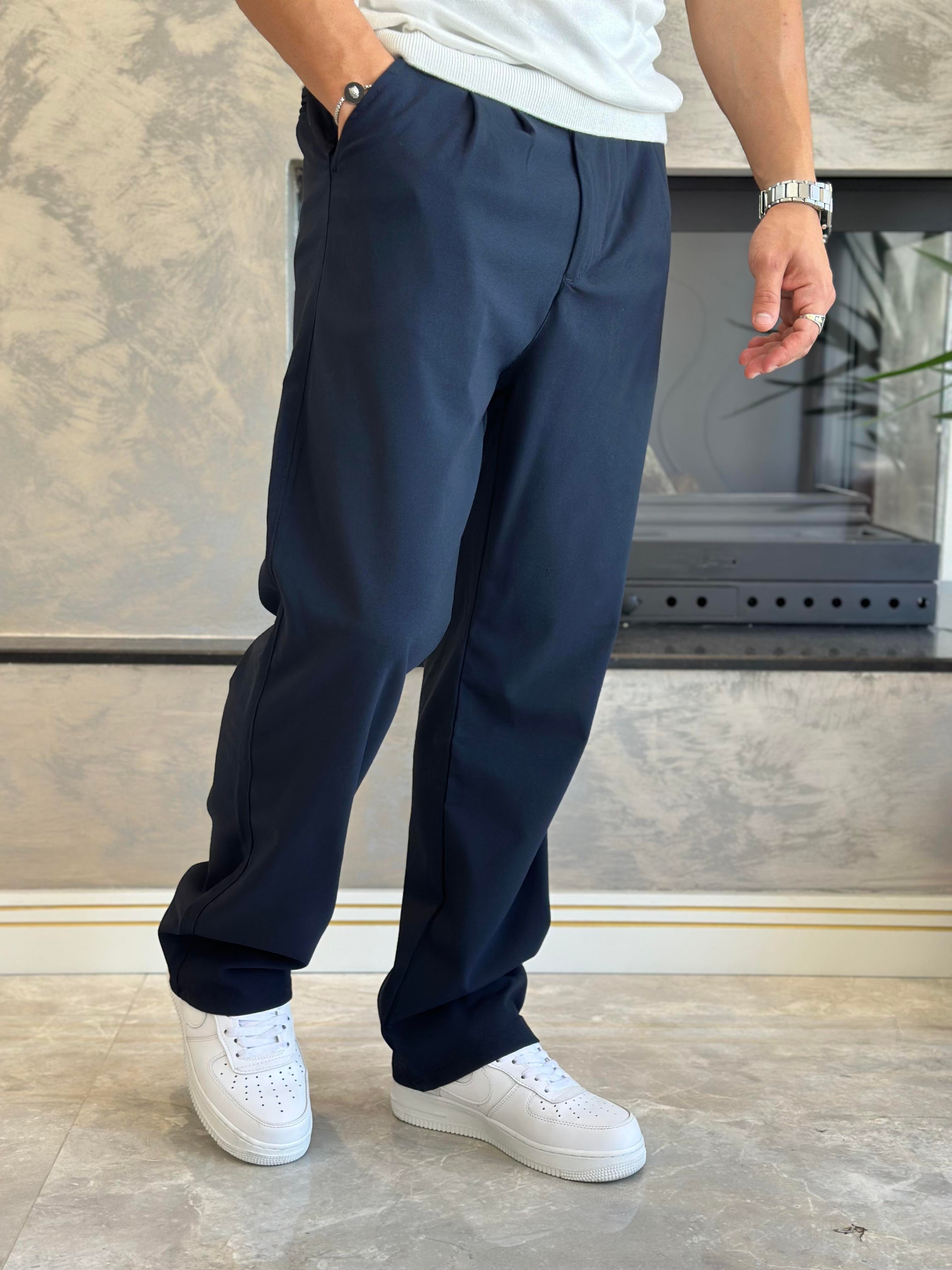 Erkek Baggy Kalıp Kumaş Pantolon Lacivert Eca002