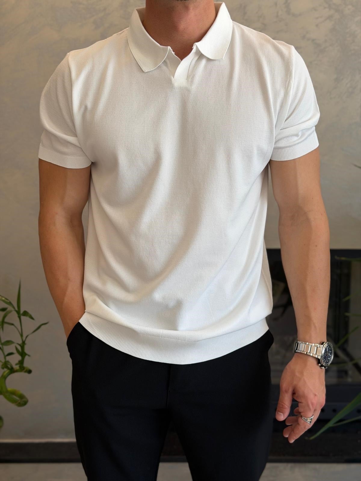 Erkek Regular Fit Kapamasız Polo Tshirt Beyaz Eca084