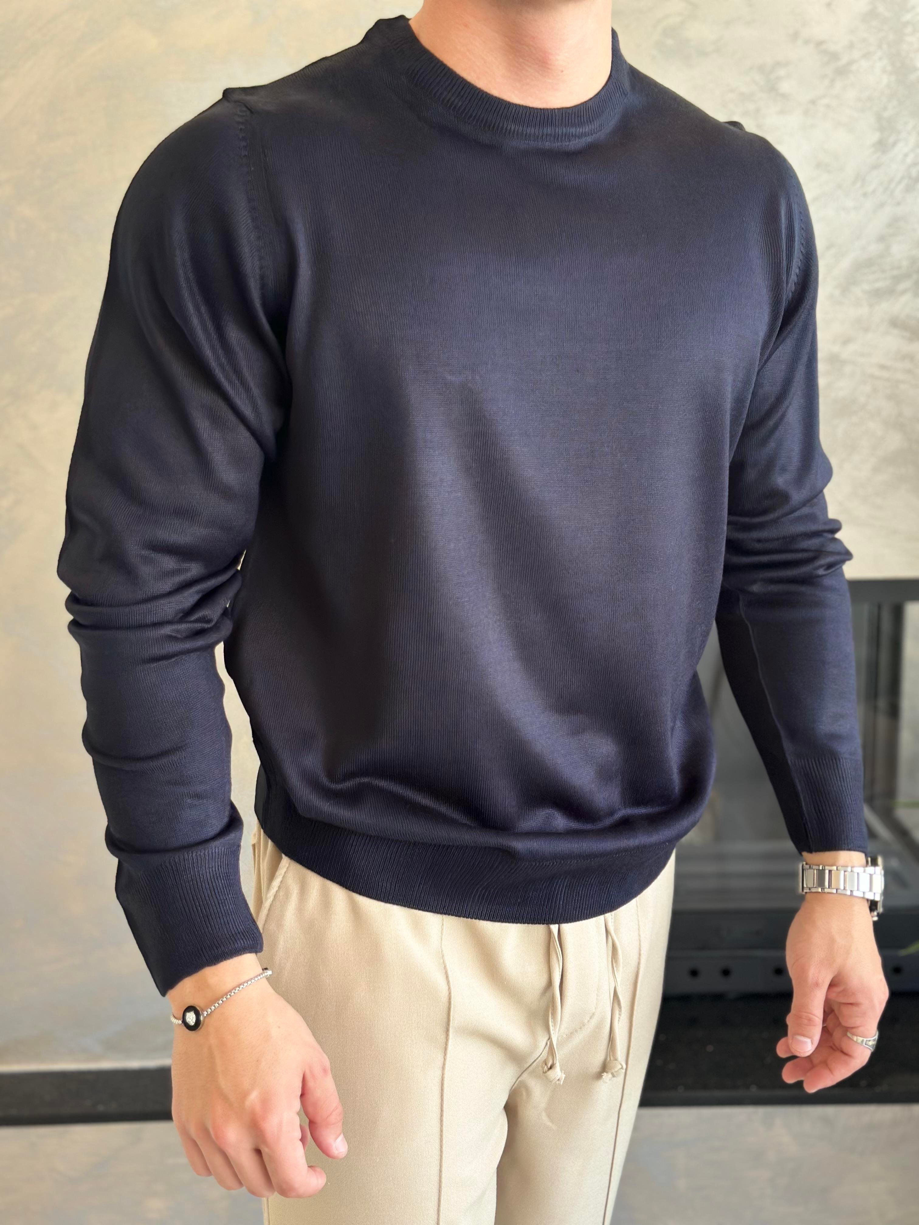Erkek Regular Fit Yarım Balıkçı Yaka Triko Kazak Lacivert  Eca042
