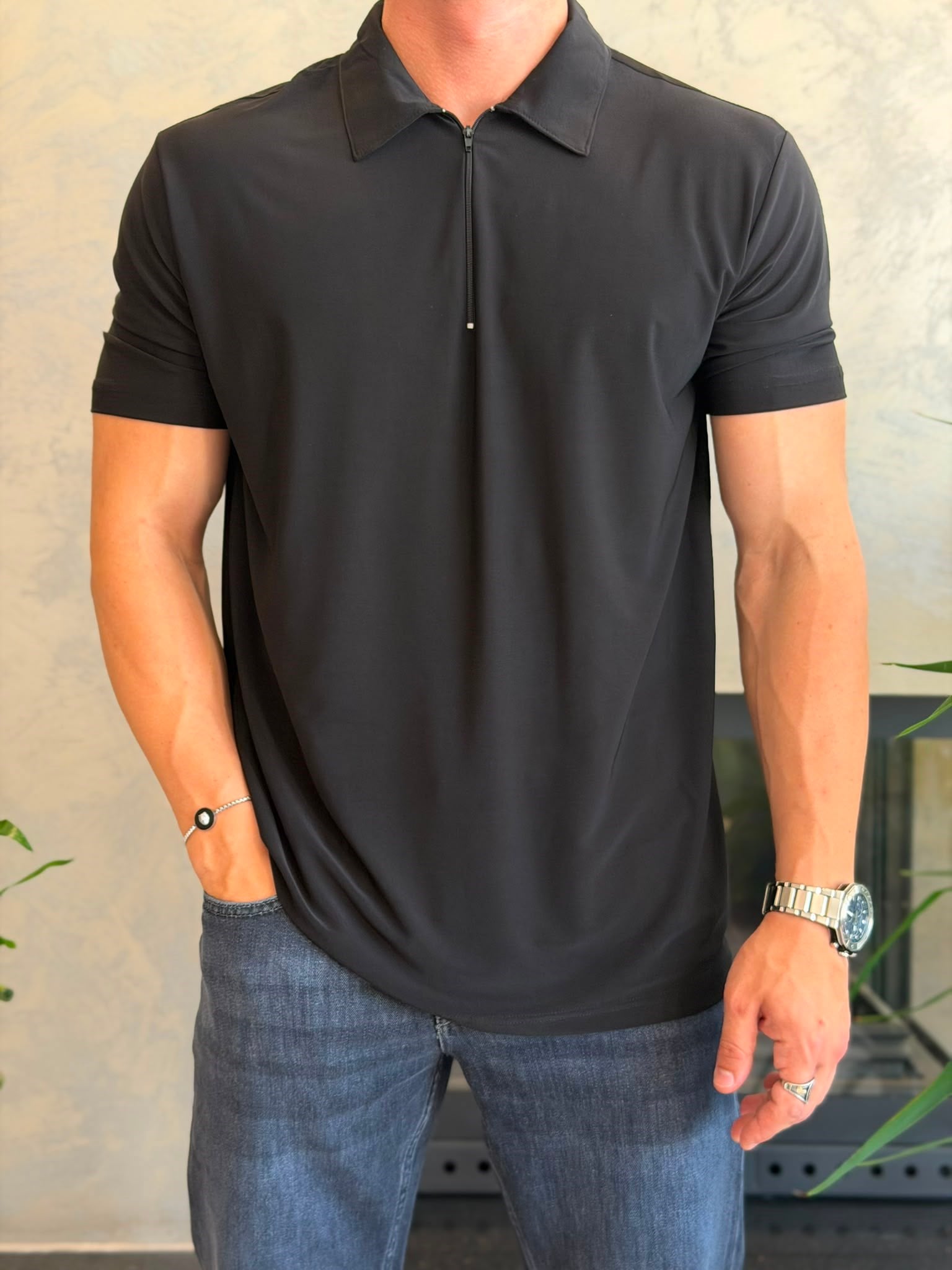 Erkek Soft Touch Fermuarlı Polo Tshirt  Siyah  Eca088