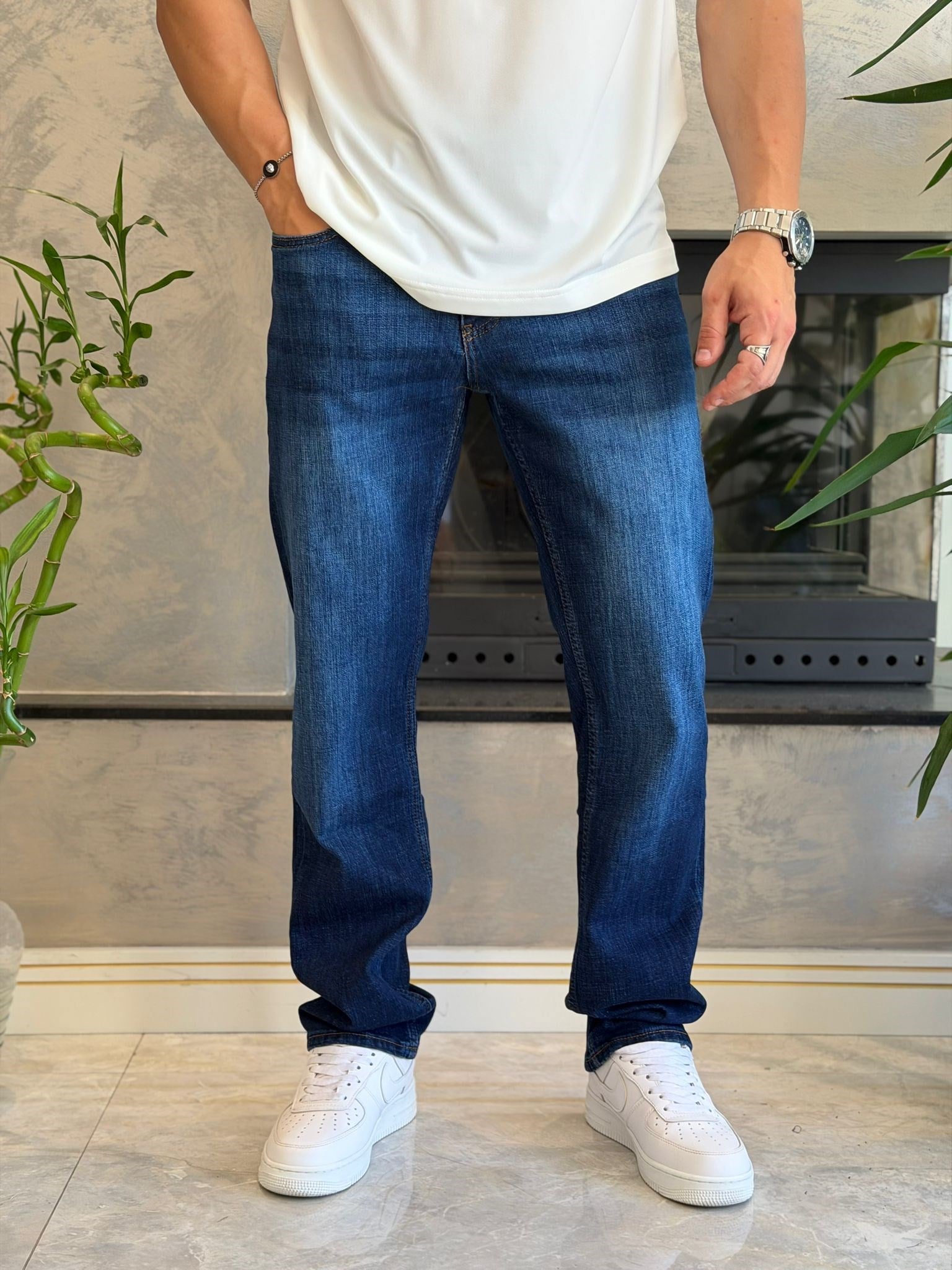 Erkek Straight Fit Jean Pantolon Deep Blue Eca089