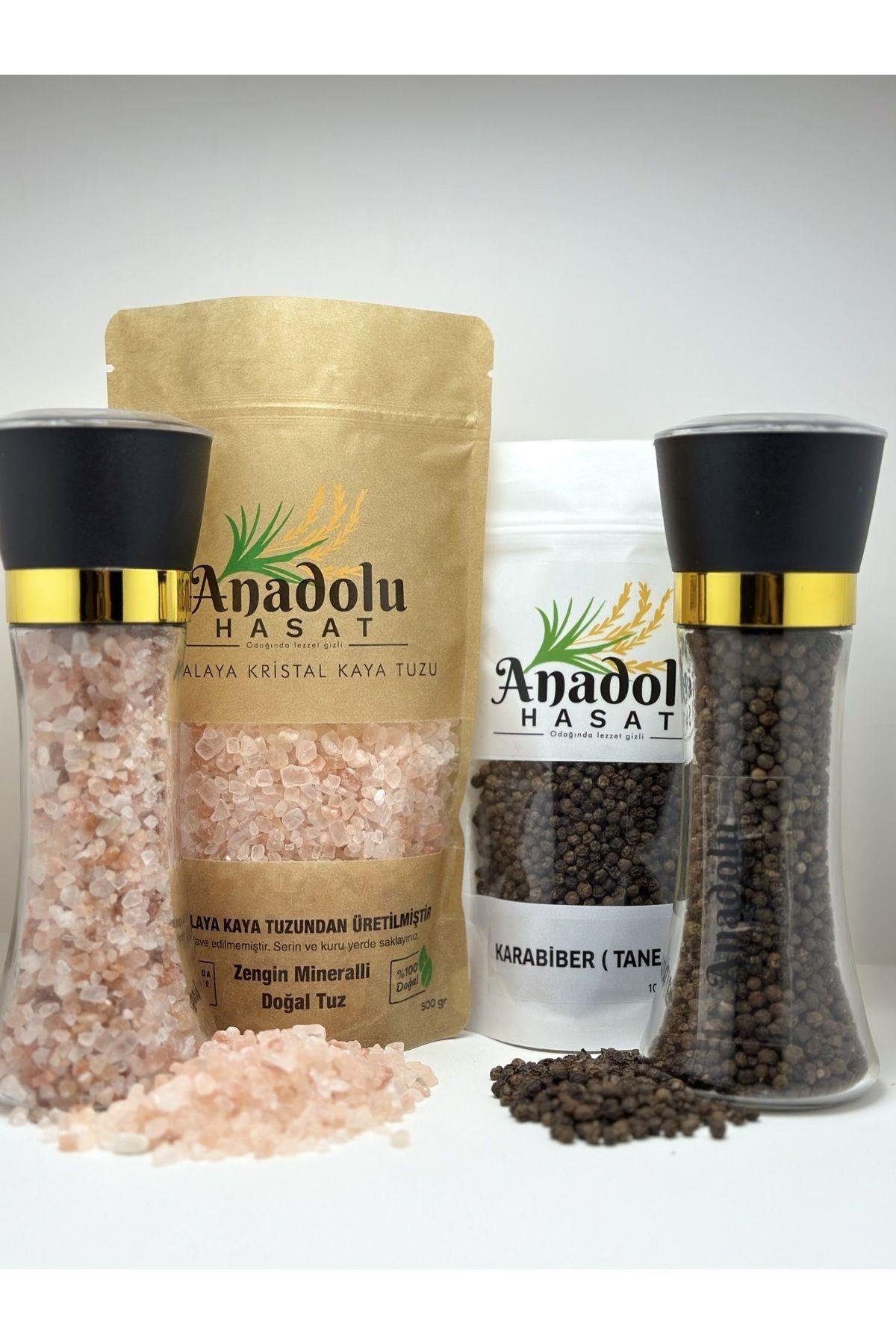 4'LÜ SET- HİMALAYA SOFRADA ÖĞÜTME KAYA TUZU 500GR + 100 GR TANE KARABİBER+2ADET 200GR DEĞİRMEN