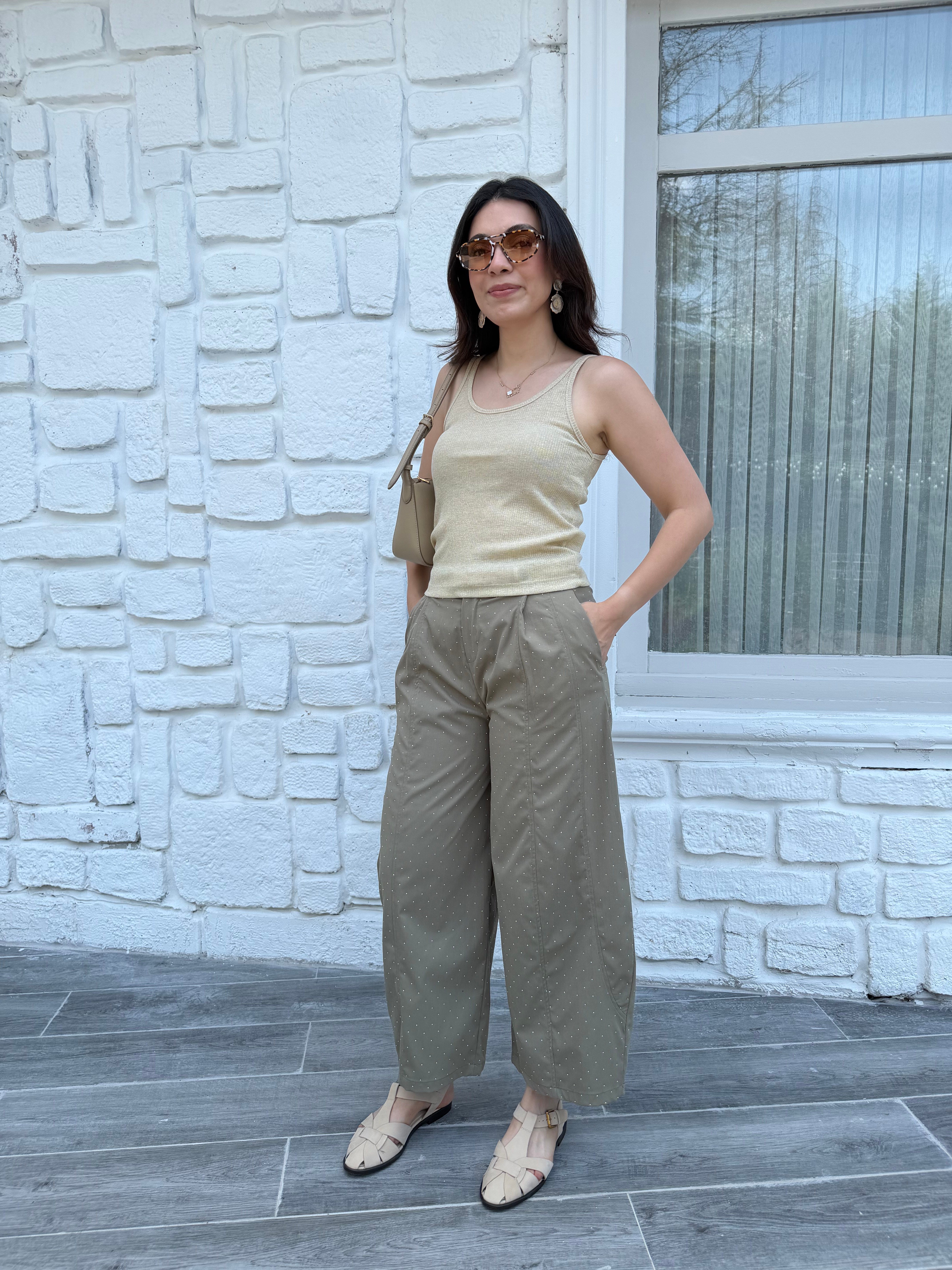 Taşlı pile detaylı balon pantolon