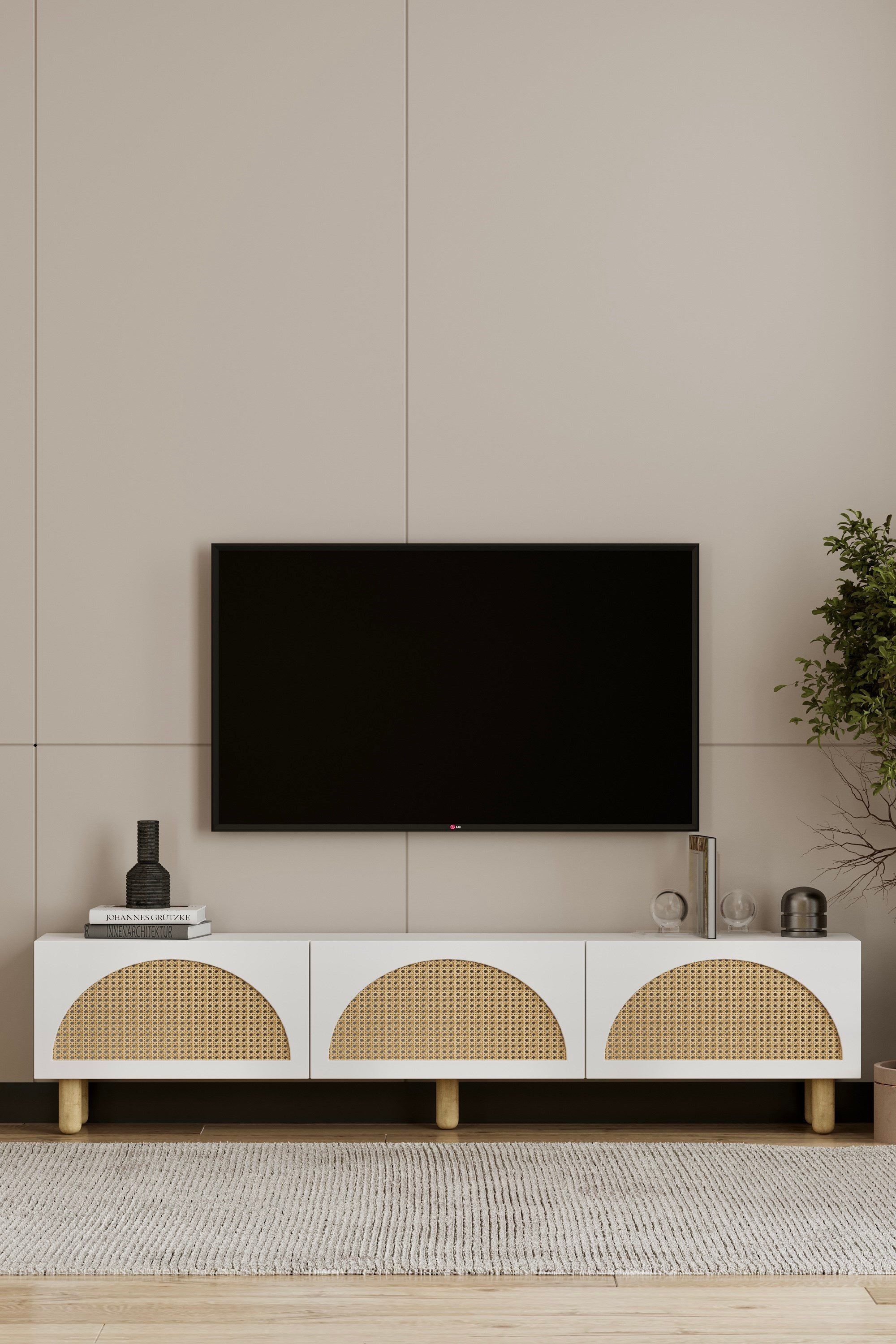 Hazeranlı Bohem Ayaklı Tv Ünitesi Beyaz