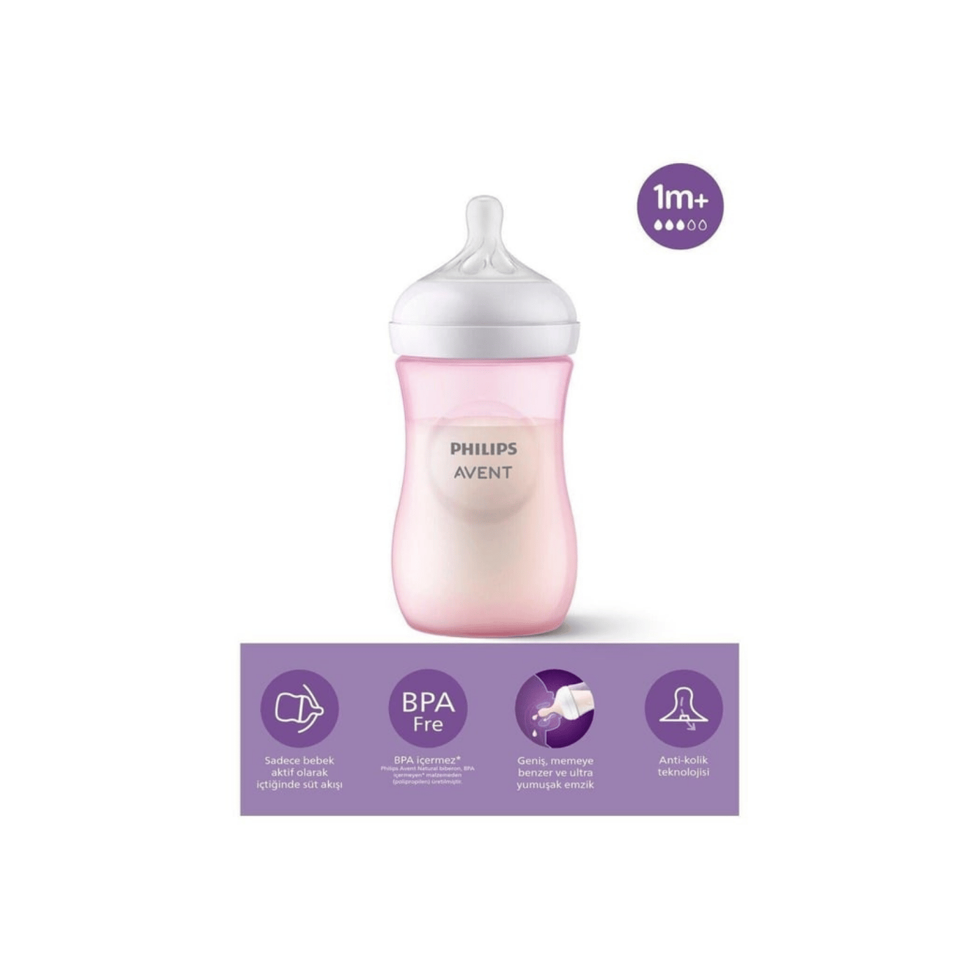 Philips Natural Response PP Pembe Biberon 1+ Ay 260 ml SCY903/11