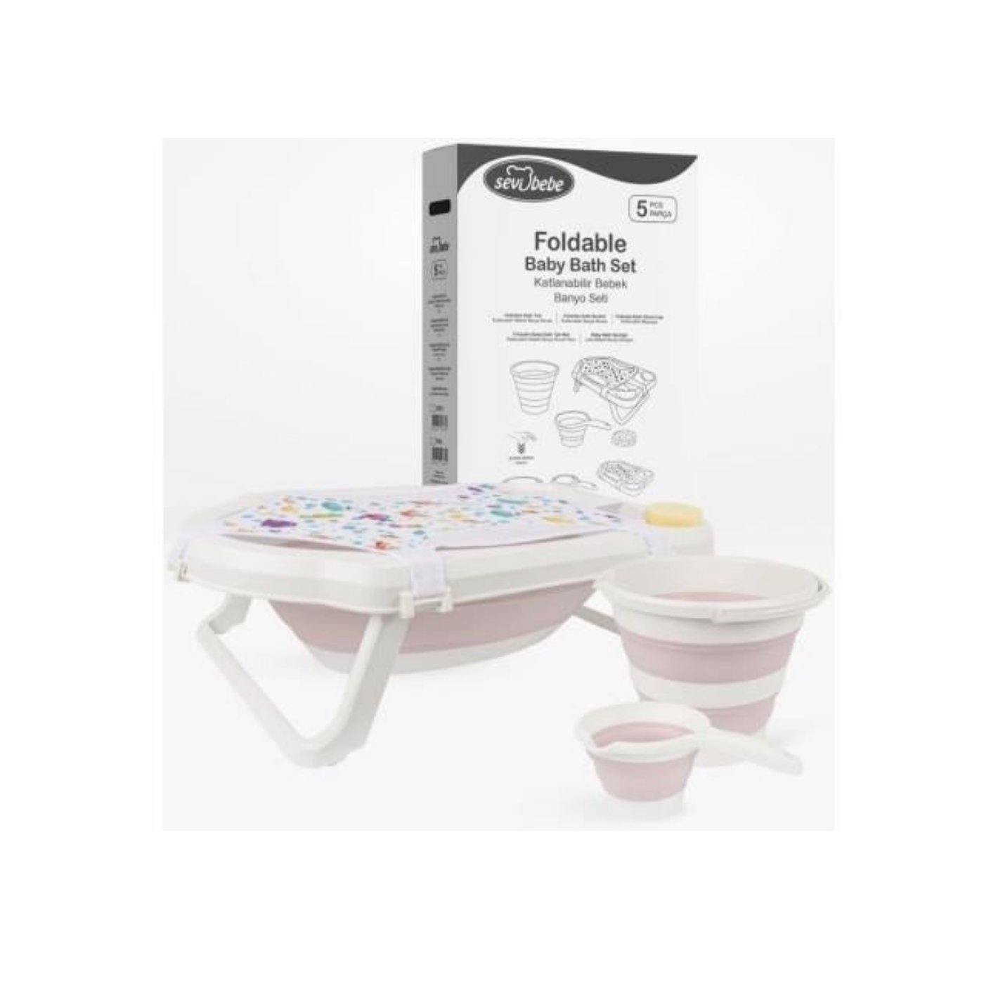 Sevi Bebe 5'Li Katlanabilir Bebek Banyo Seti- Pembe