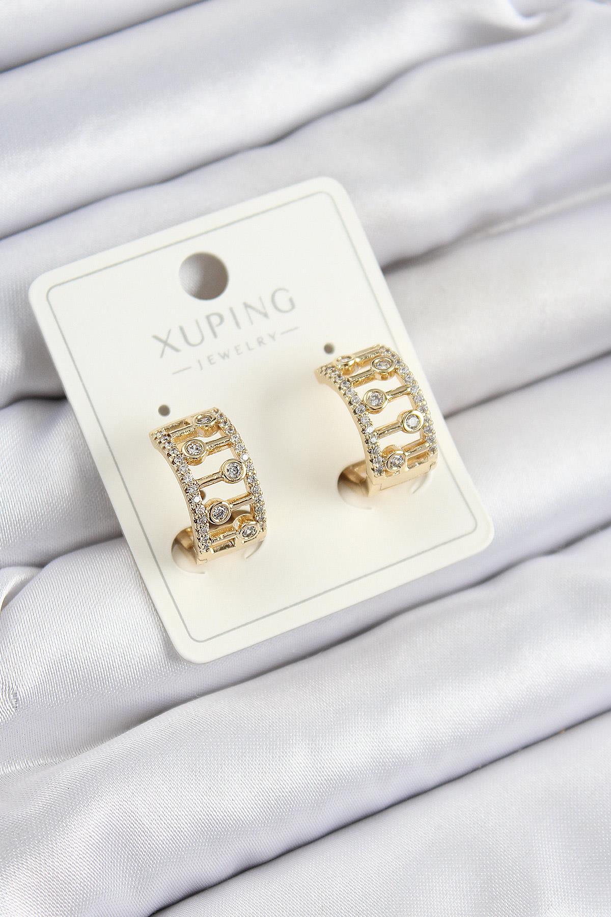 Xuping Zirkon Taşlı Çit Halka Model Gold Renk Kadın Küpe