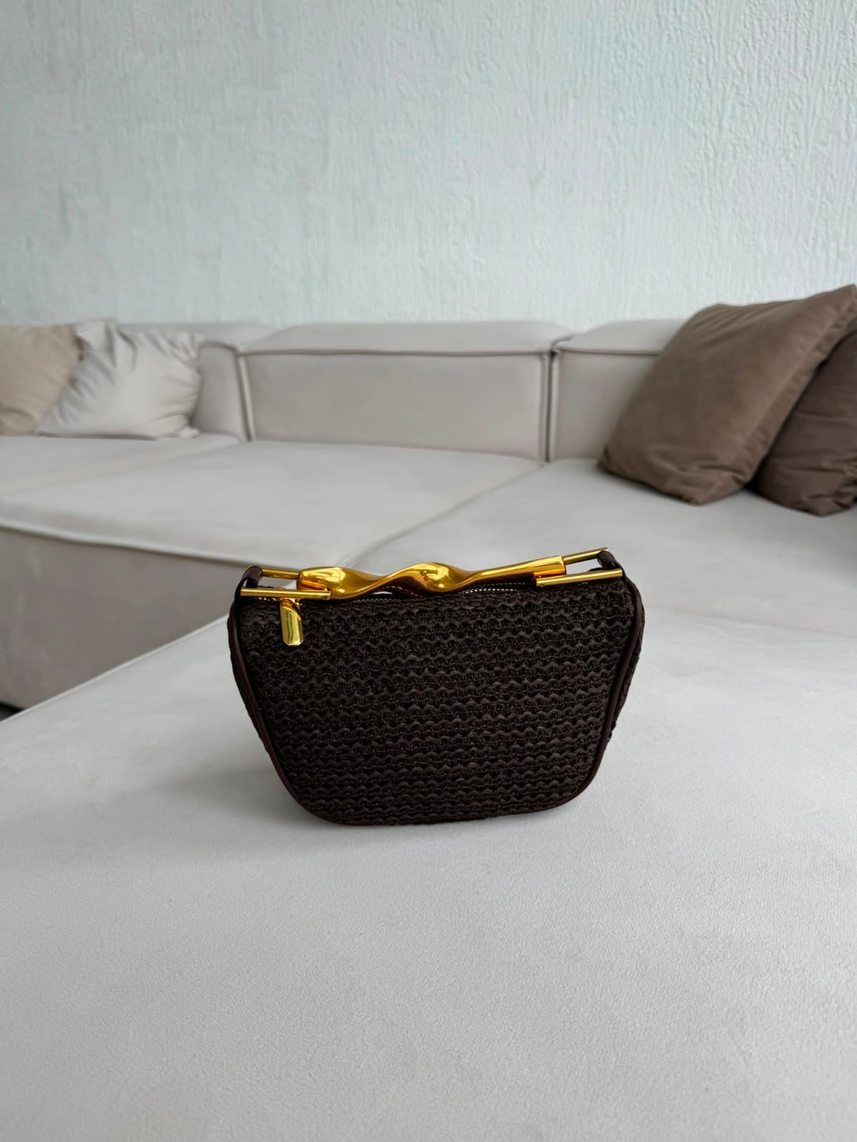 Acı Kahve Hasır Gold Saplı Zr Model Çanta