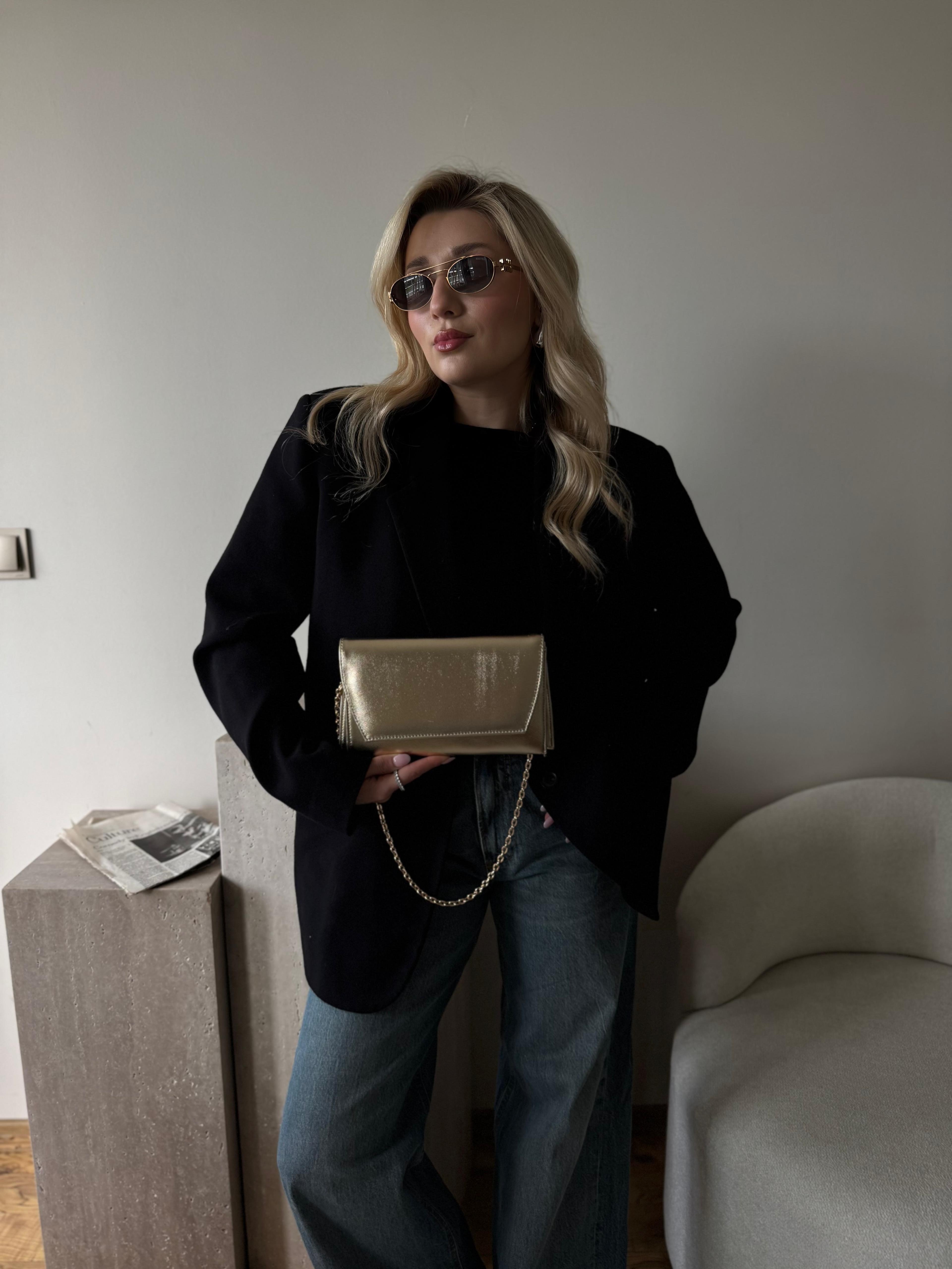 Altın Sarısı Clutch Zincirli Nicole Çanta
