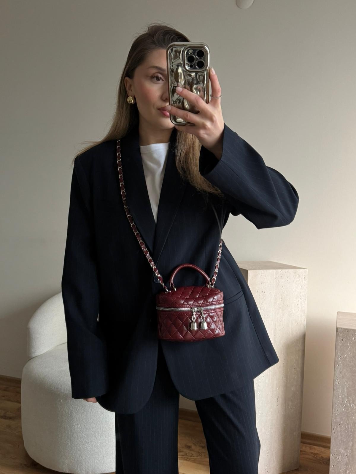 Bordo Kapitone Çapraz Askılı Rosy Çanta