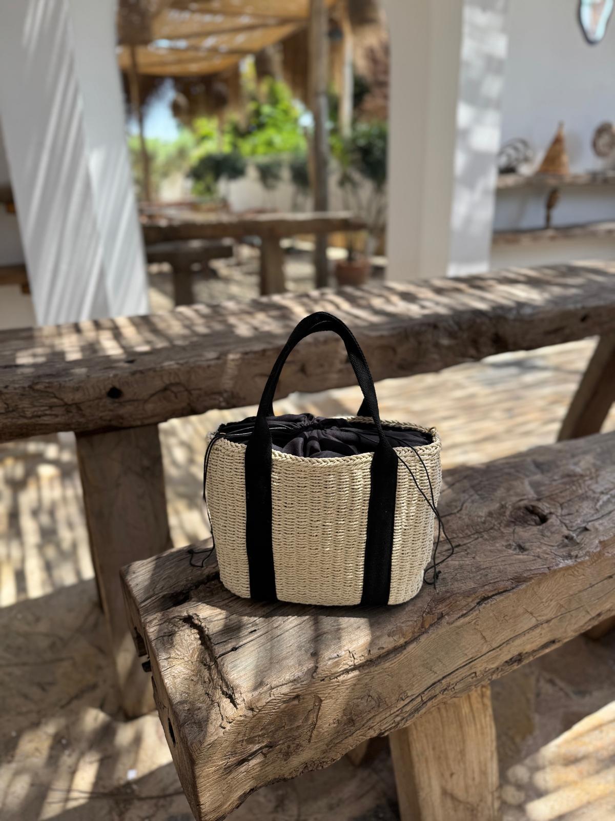 Krem Siyah Hasır Çanta