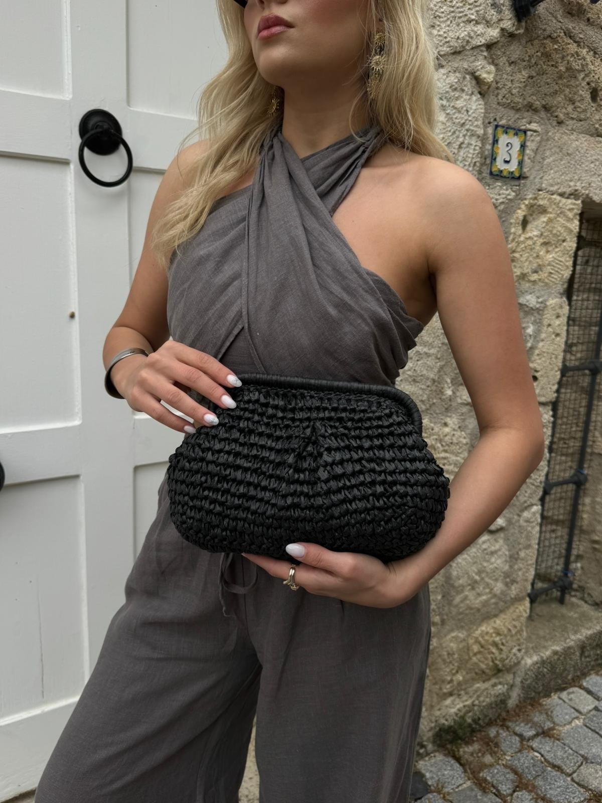 Siyah Clutch Hasır Çanta