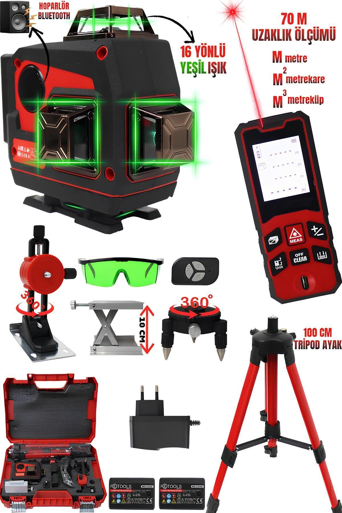 2Lİ SET 16 YÖNLÜ LAZERLİ VE +70 METRE LAZER METRE(TRİPOD AYAK)