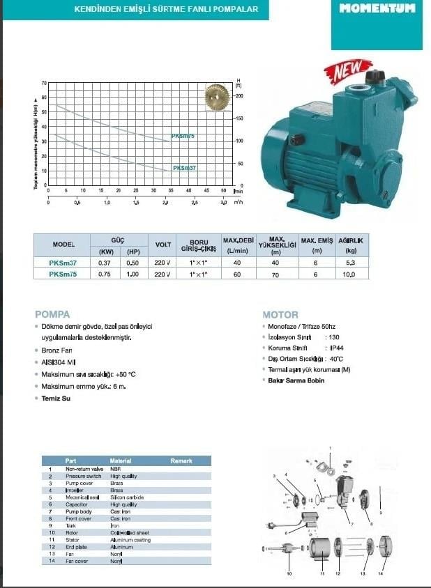 PKSm37 0.5 HP Kendinden Emişli Sürtme Fanlı Pompa