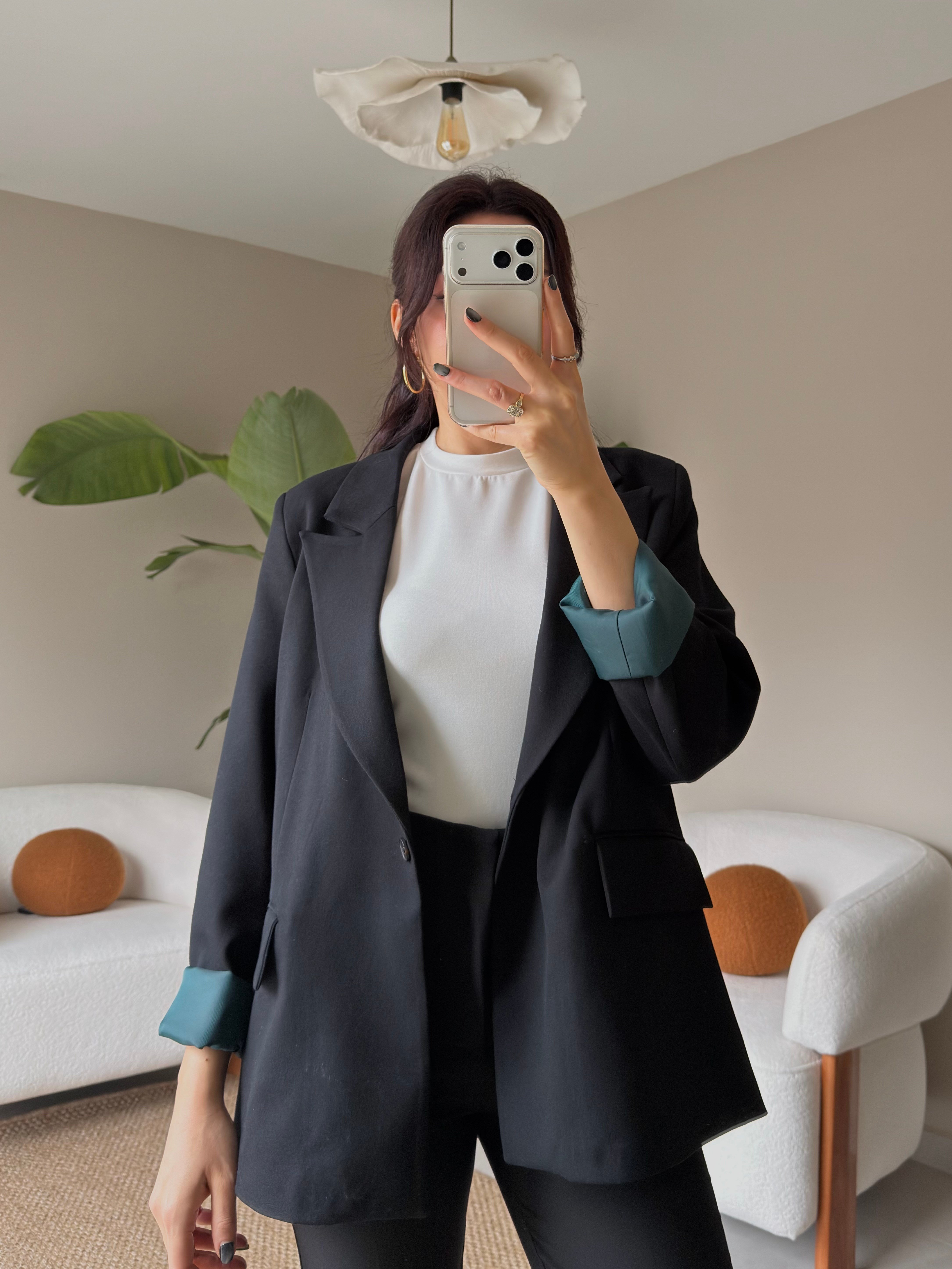 HAKİ ASTARLI SİYAH BLAZER CEKET