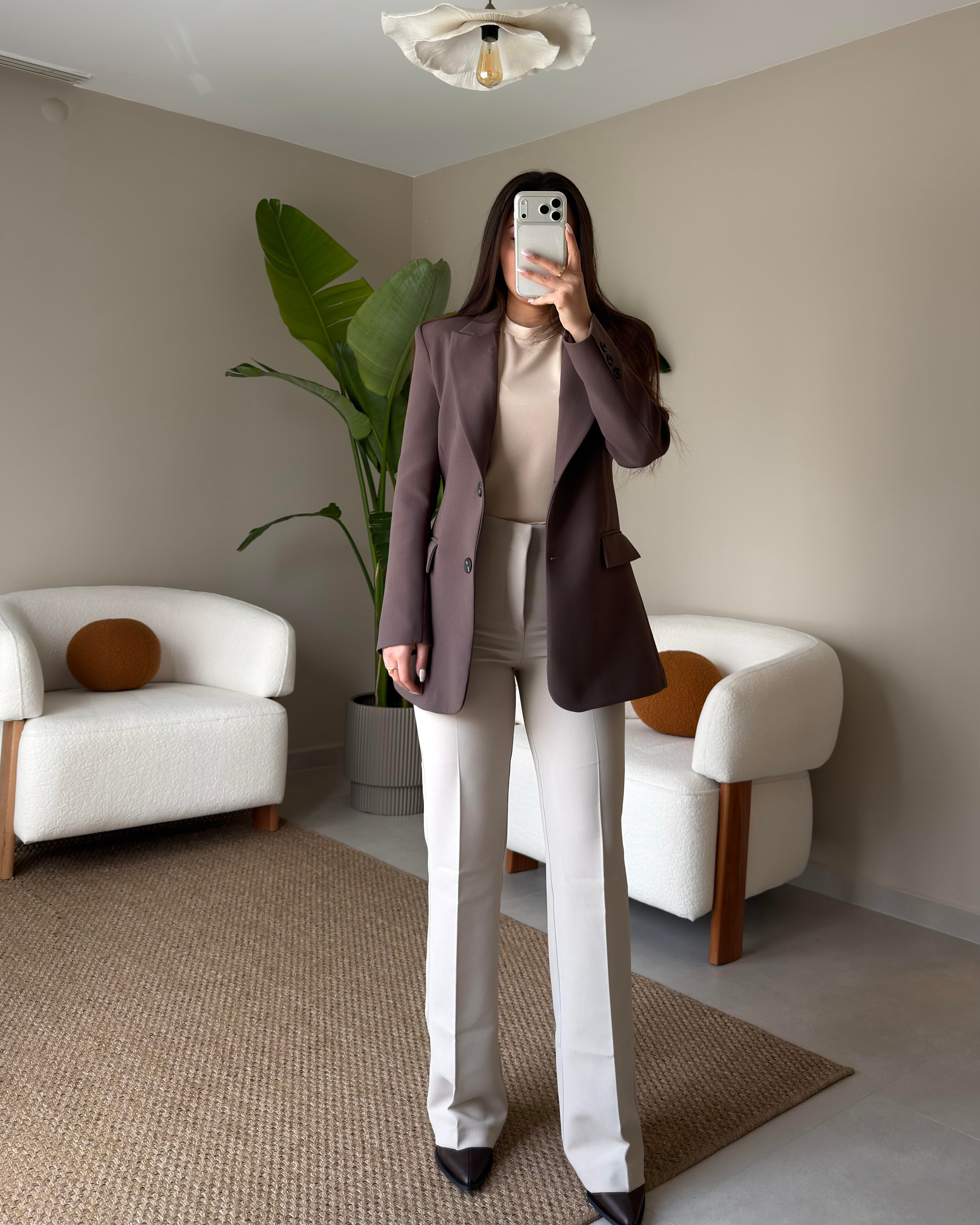 KAHVE BELDEN OTURTMALI BLAZER