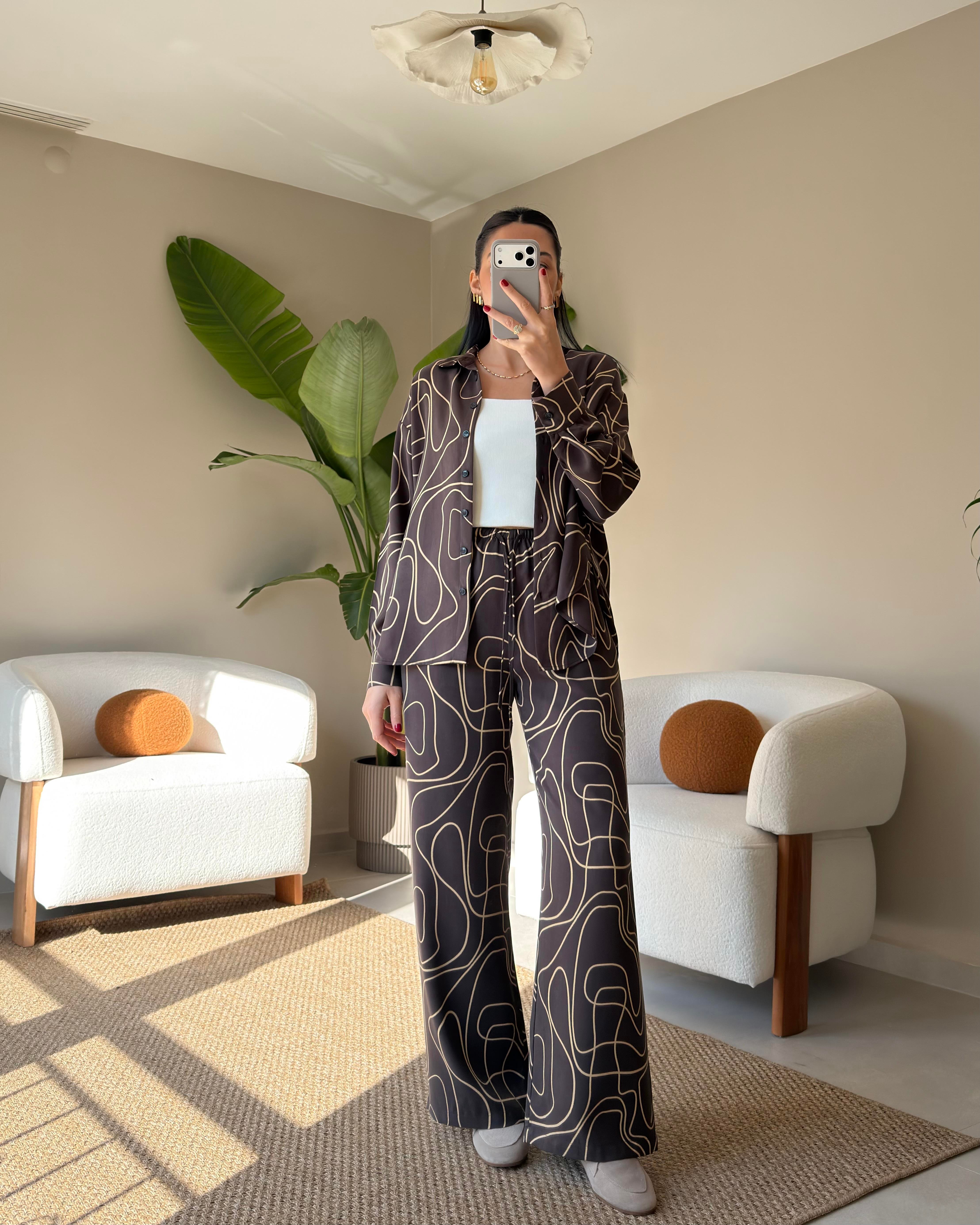 Sarı Çizgili Tencel Pantolon&Gömlek Takım