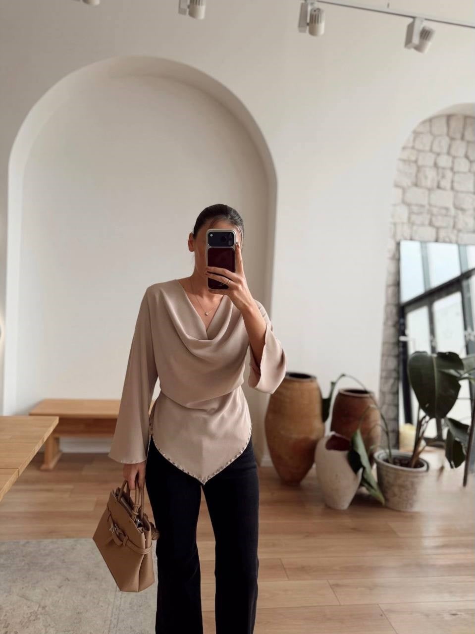 ZIMBALI ASİMETRİK BLUZ BEJ