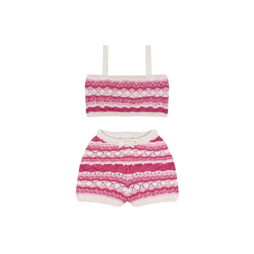 Pembe Jakarlı Triko Şortlu Set