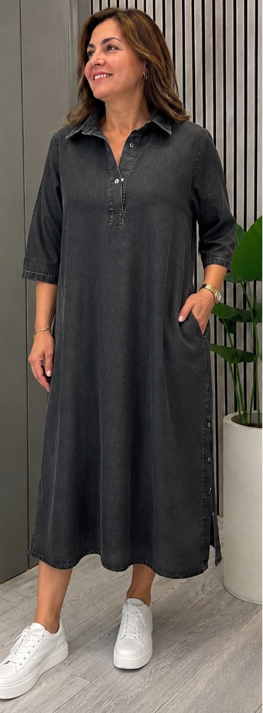 Gömlek yaka Tasarım tencel elbise