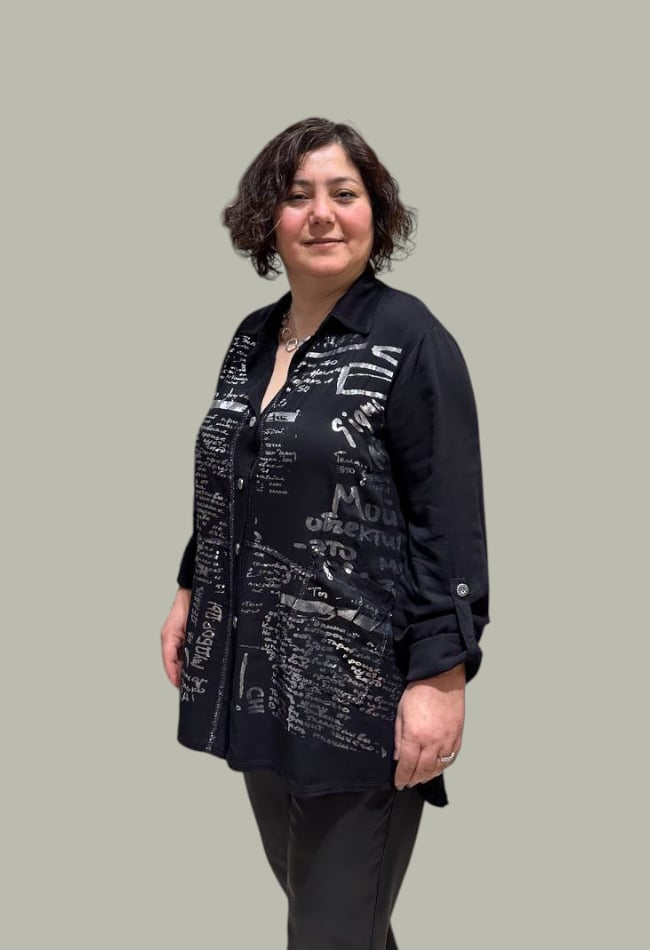 Varak Yazı Baskılı Oversize Gömlek