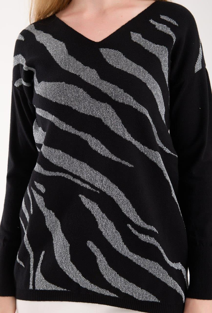 Zebra Desenli Simli Triko | Parlak Dokulu Çok Satan Model