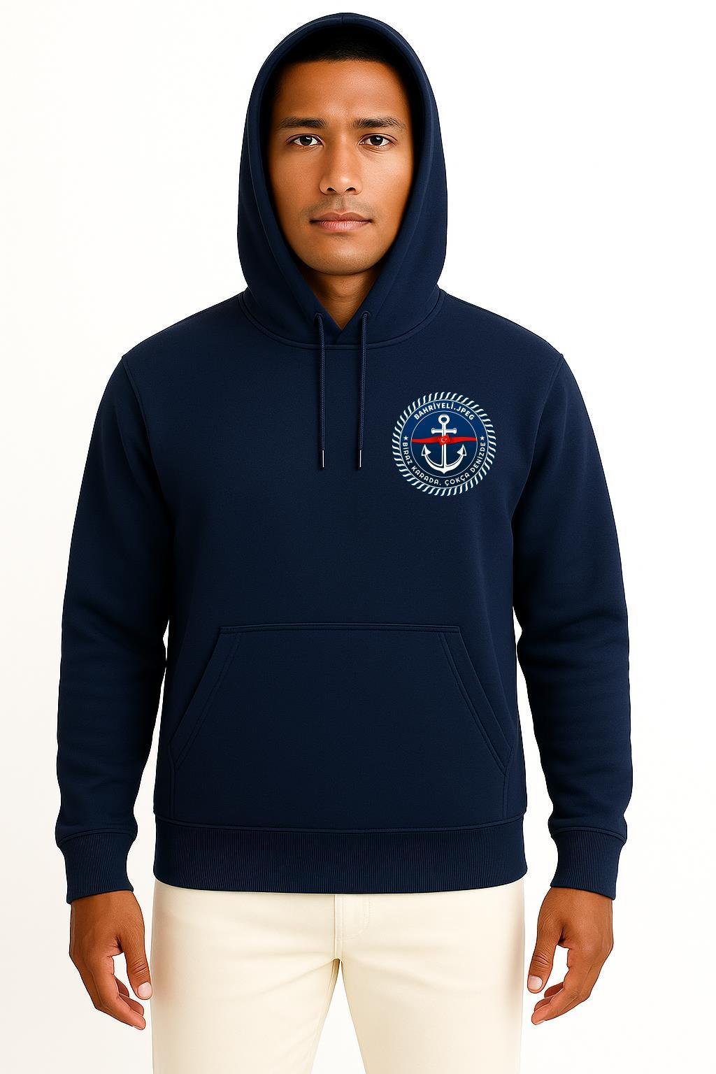 Kapüşonlu Bahriyeli.Jpeg - Biraz Karada, Çokça Denizde Cep Tasarımlı Unisex Sweatshirt