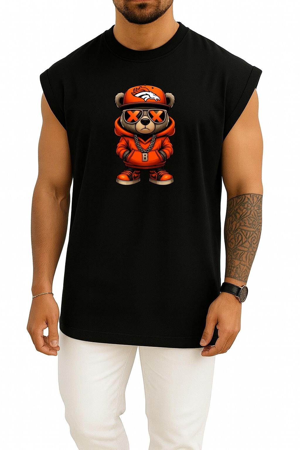 Oversize Bitcoin Kolyeli Teddy Bear Göğüs Baskılı Atlet