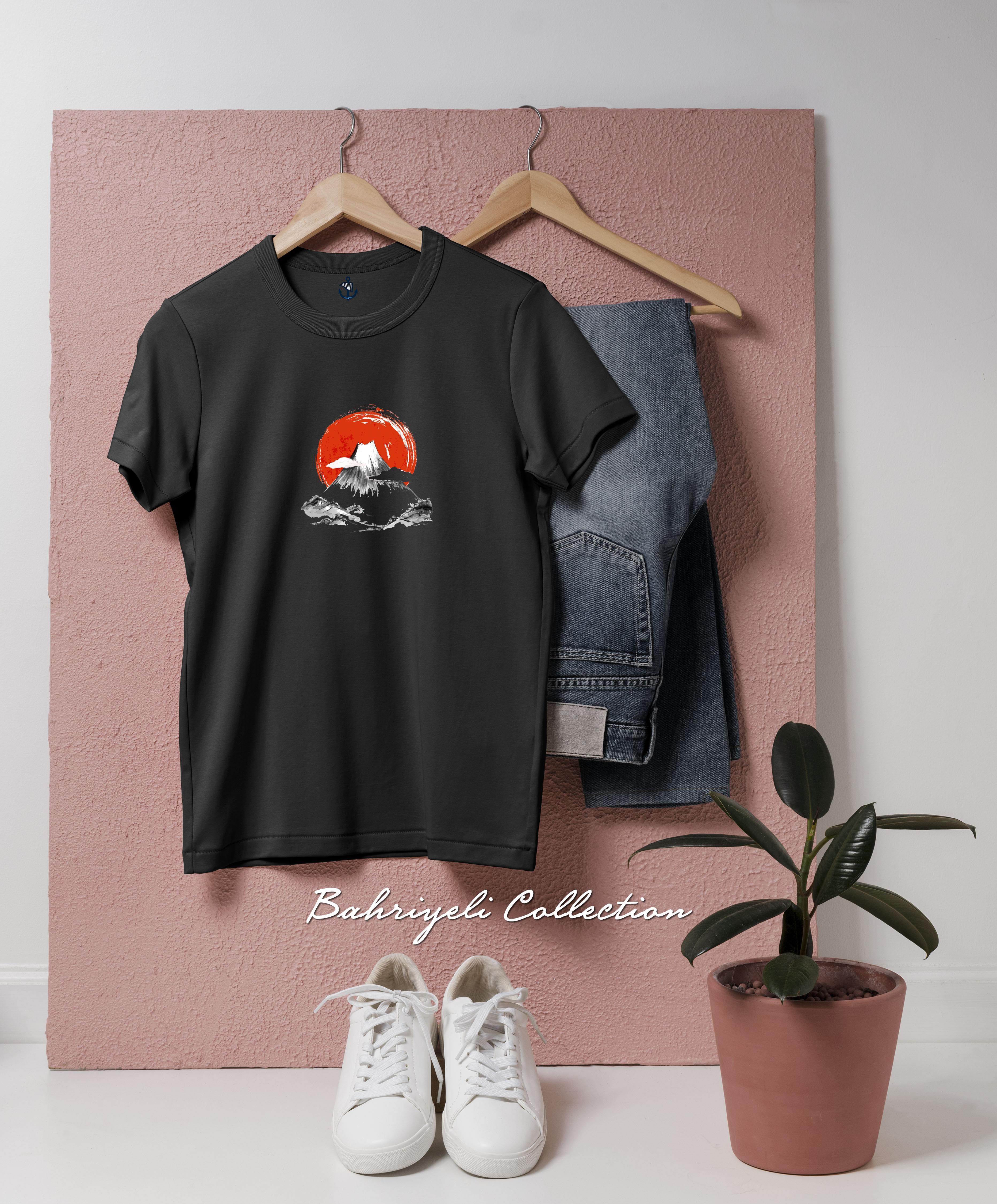 Oversize Japanese volcano illustration  Tasarımlı Unisex T-Shirt
