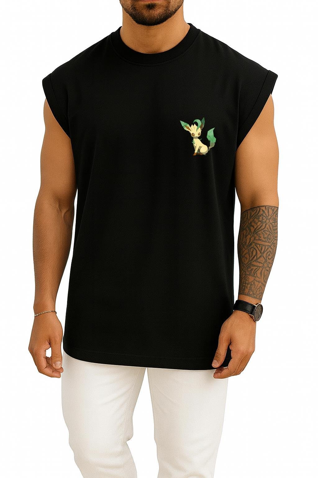 Oversize Leafeon Eevee Cep Baskılı Atlet