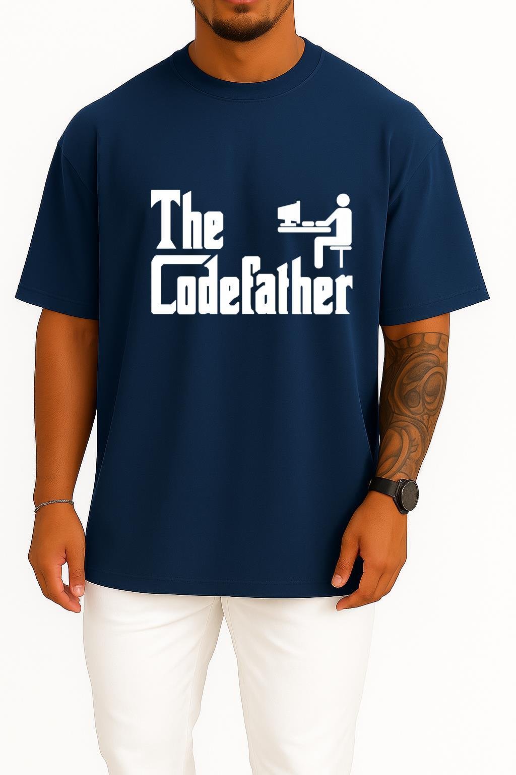 Oversize The Codefather - Bilgisayar Programcısı Göğüs Baskılı Unisex T-Shirt