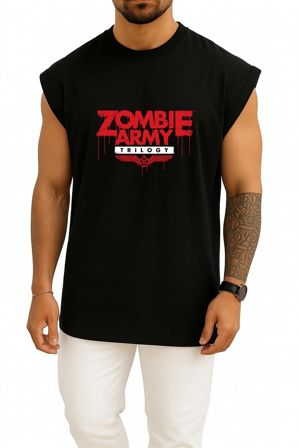 Oversize Zombie Army Trilogy Sniper Elite Göğüs Tasarımlı Atlet