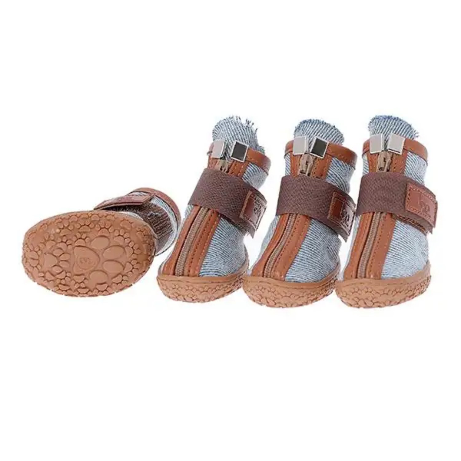Be Design Fermuarlı Taba Denim Köpek Ayakkabısı