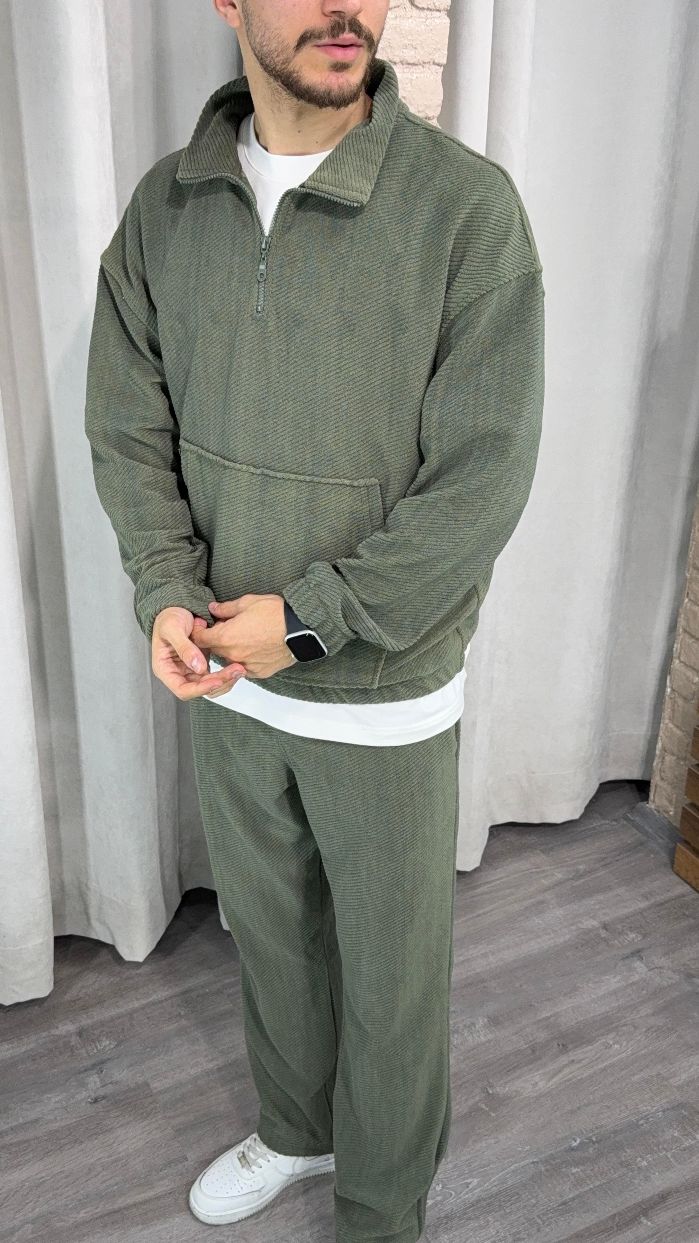 Kadife Oversize Fermuarlı Sweat ve Baggy Kadife Pantolon