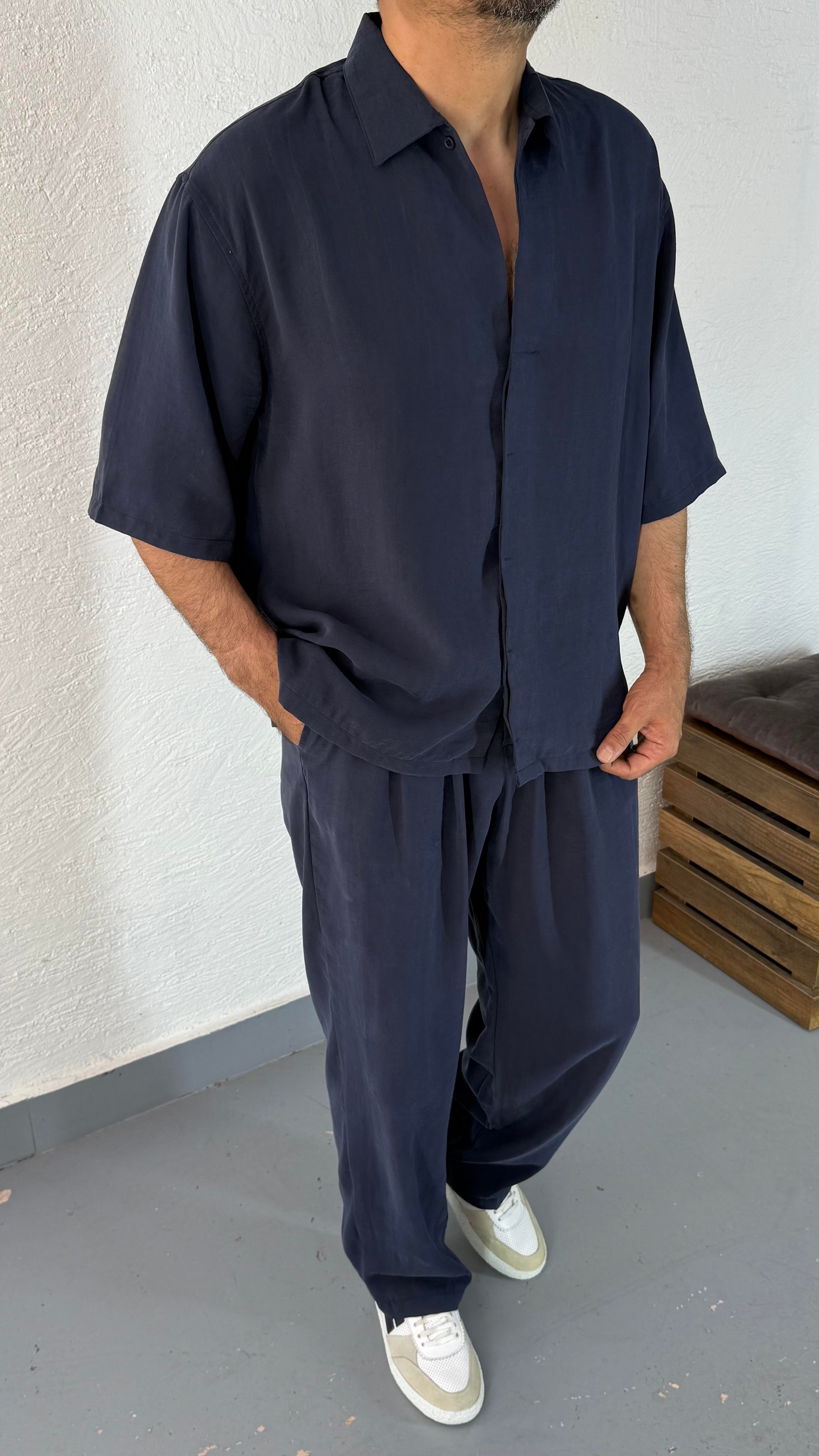 Modal Yıkamalı Oversize Gömlek ve Baggy Pantolon Takım