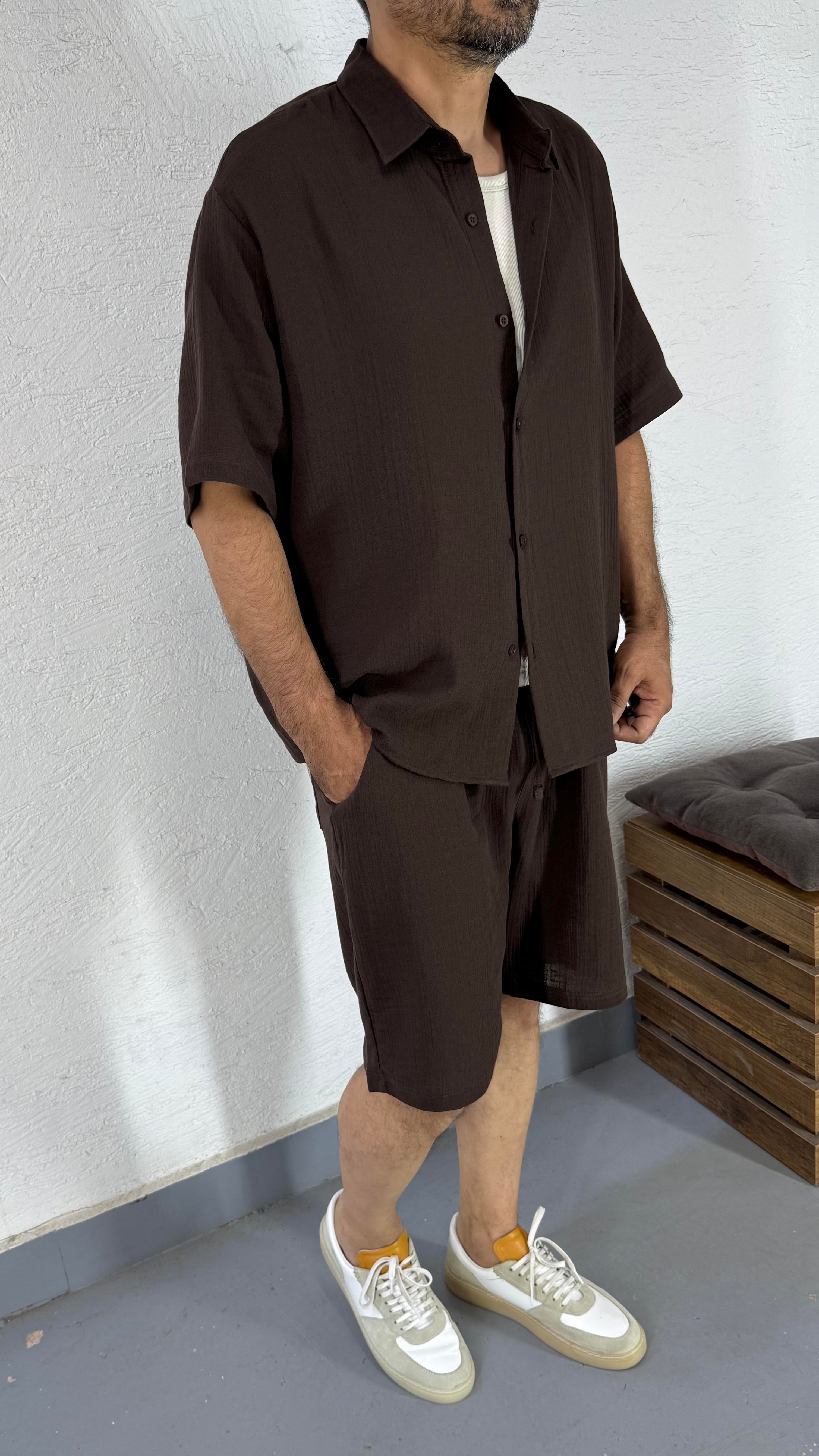 Müslin Overisze Gömlek Ve Şort Takım