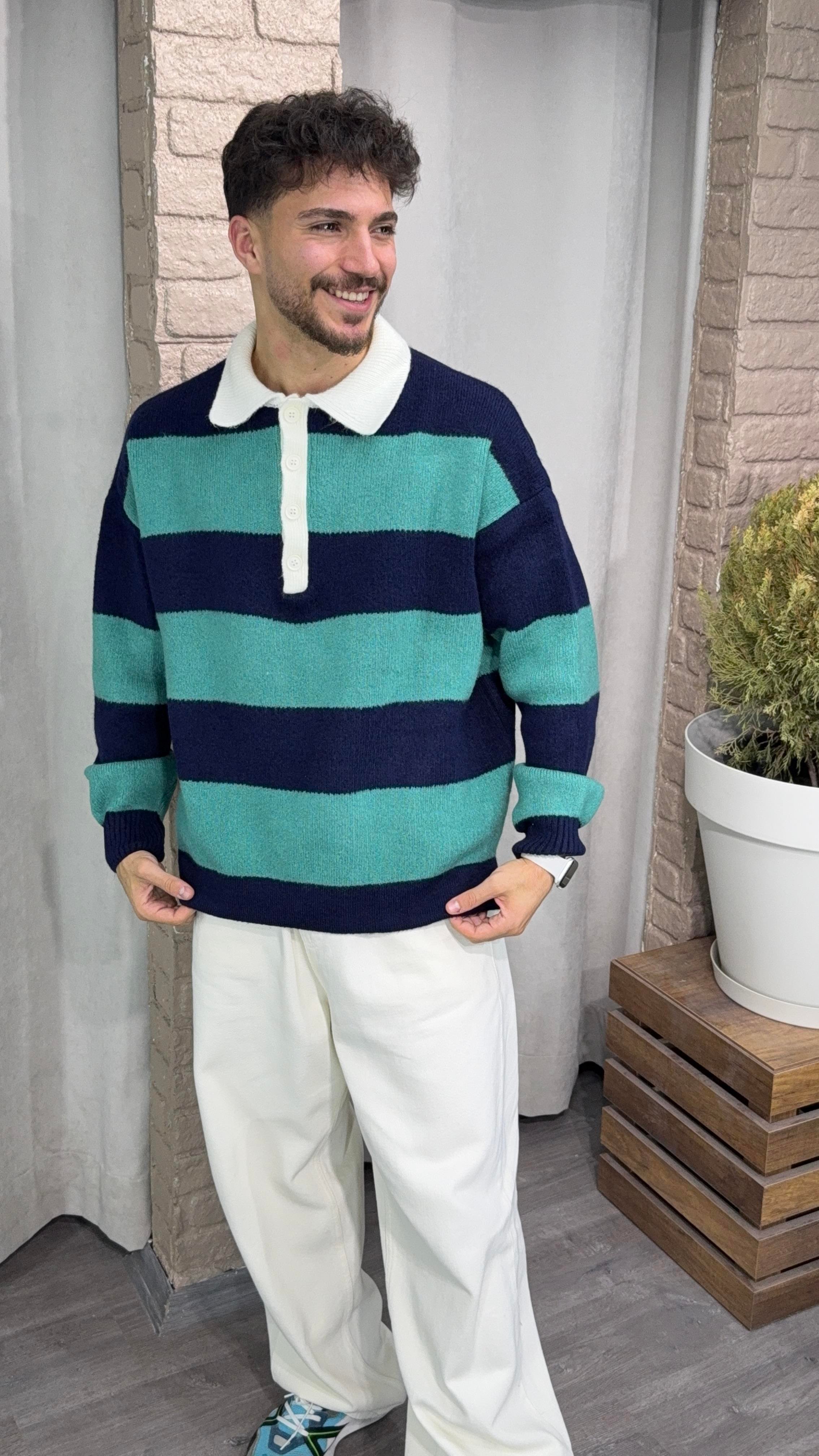 Oversize Çizgili Yün Triko