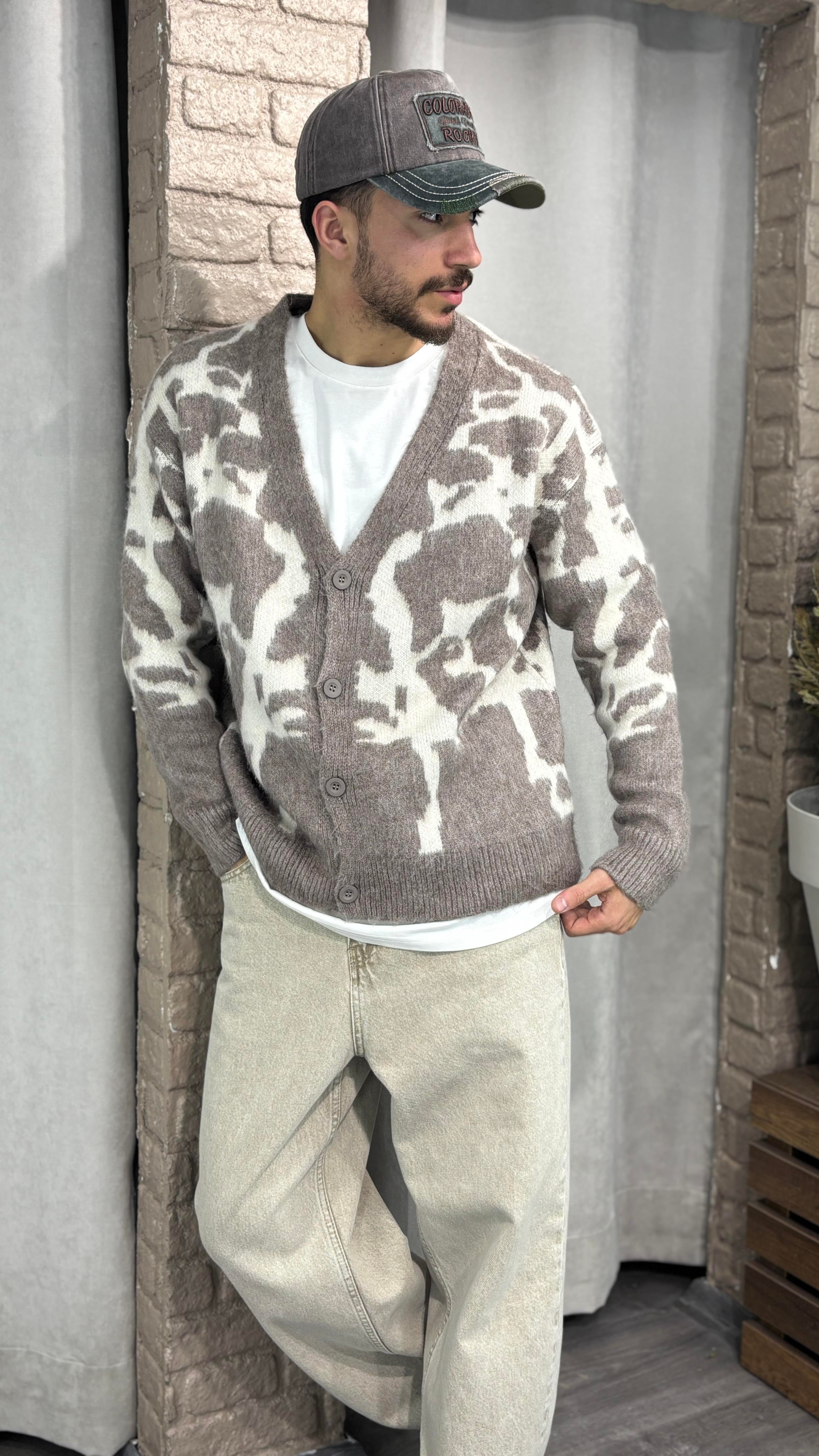Oversize Desenli Hırka