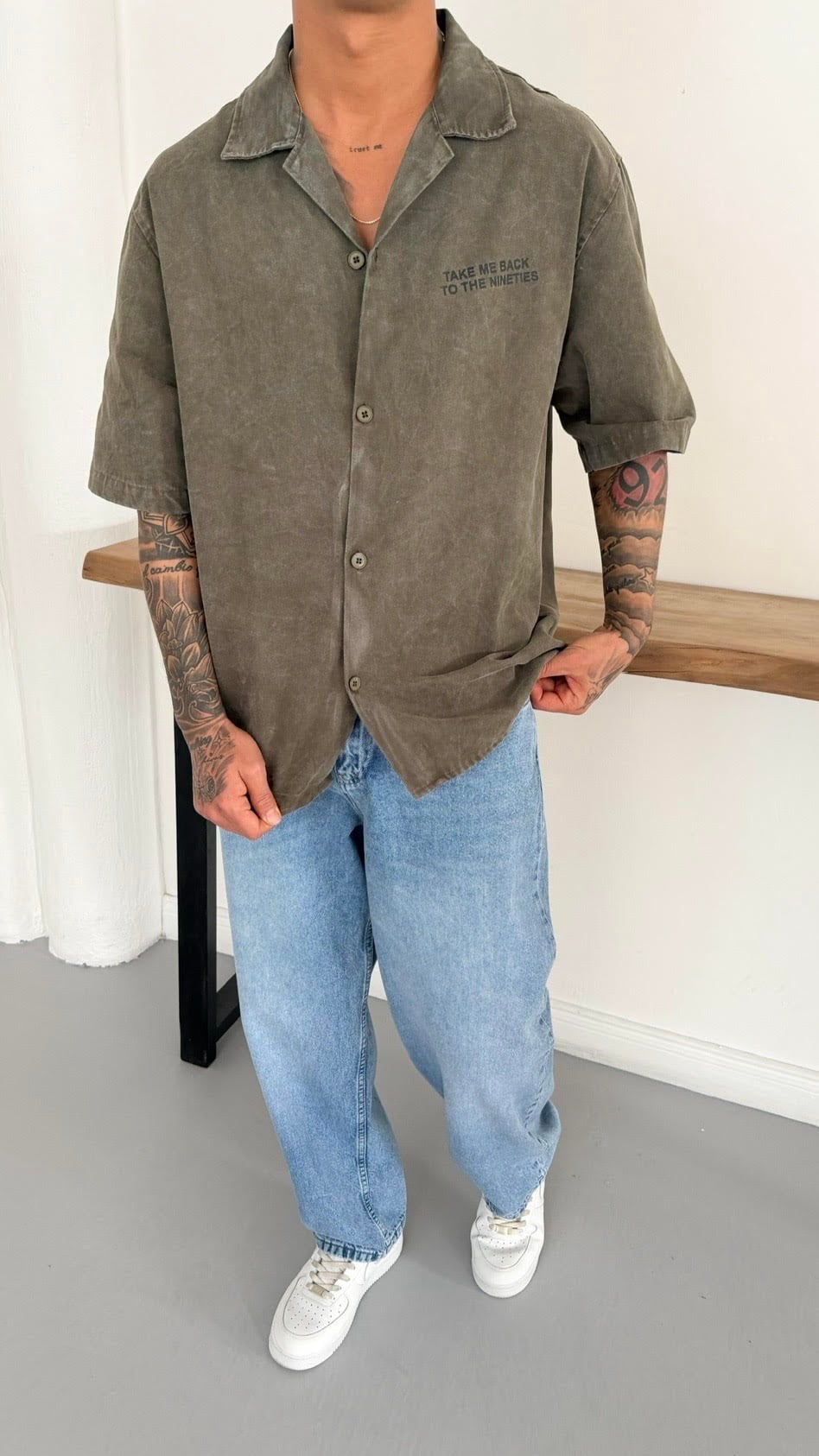 Yıkamalı Baskılı Oversize Gömlek