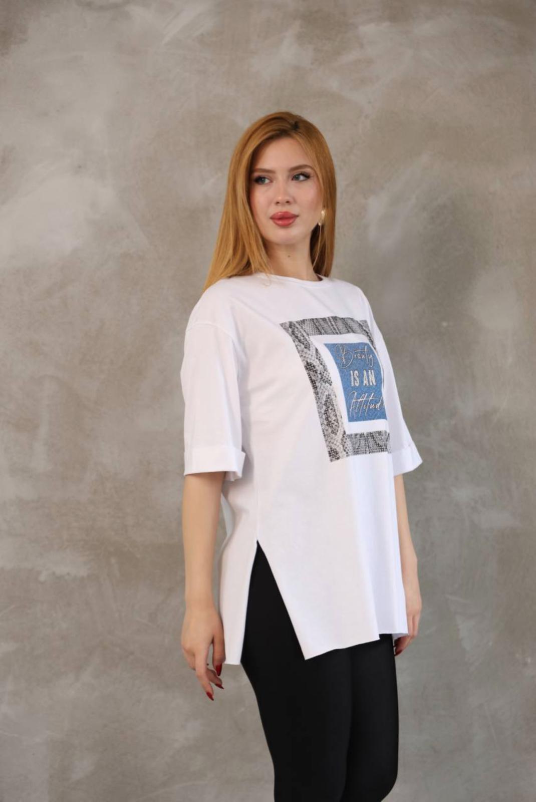 Kadın Yılan Desenli Baskılı Oversize Tişört