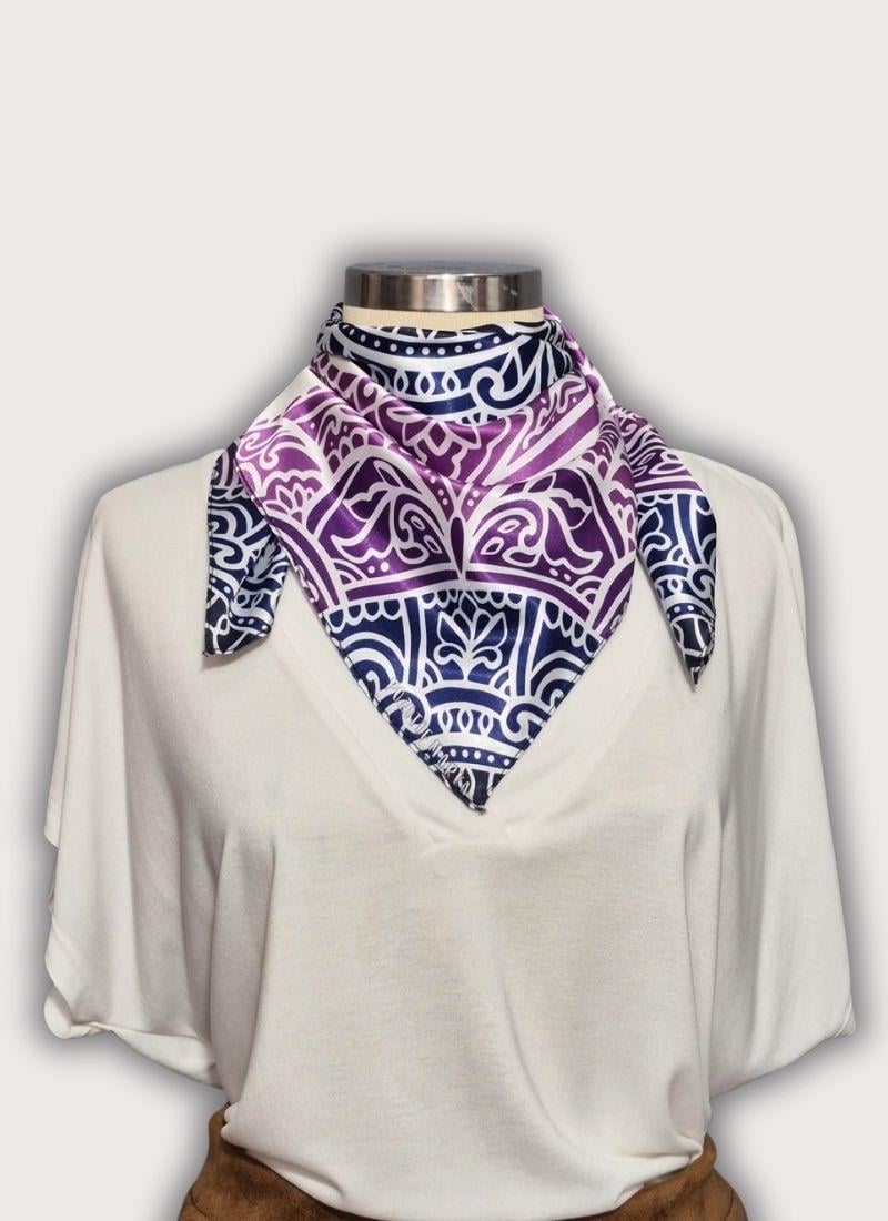 MANDALA DESENLİ MOR PEMBE LACİVERT SATEN FULAR