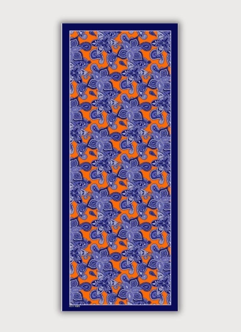 Turuncu Mavi Pamuk Şal - Şal Desenli 70cmx190cm