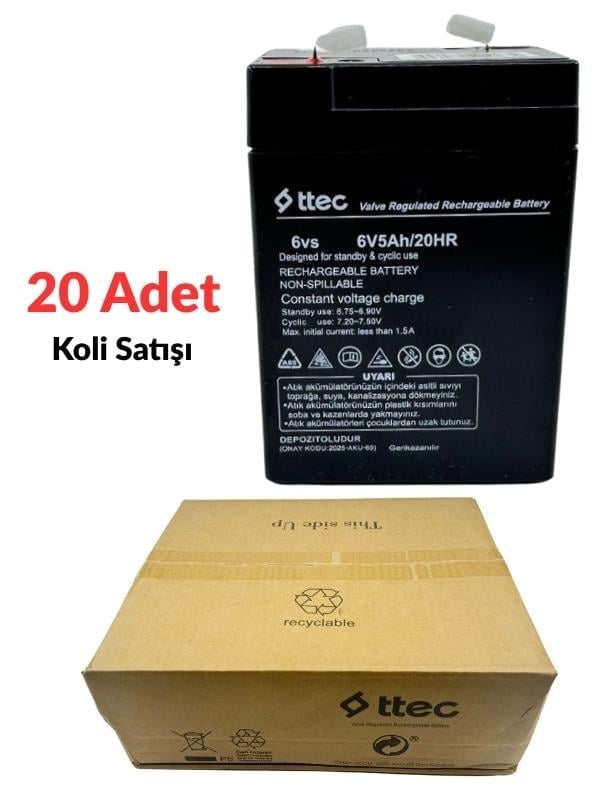 Ttec 6V 5Ah Kuru Tip Işıldak Aküsü 20 adet Toptan Satış 