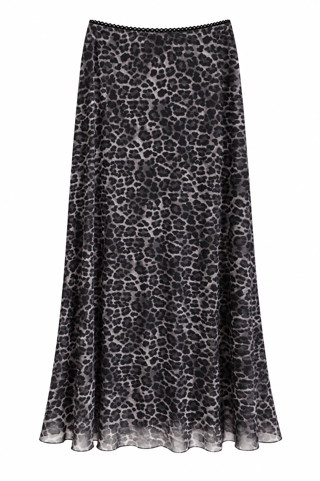 4162- Siyah Leopar Desenli Uzun Şifon Etek