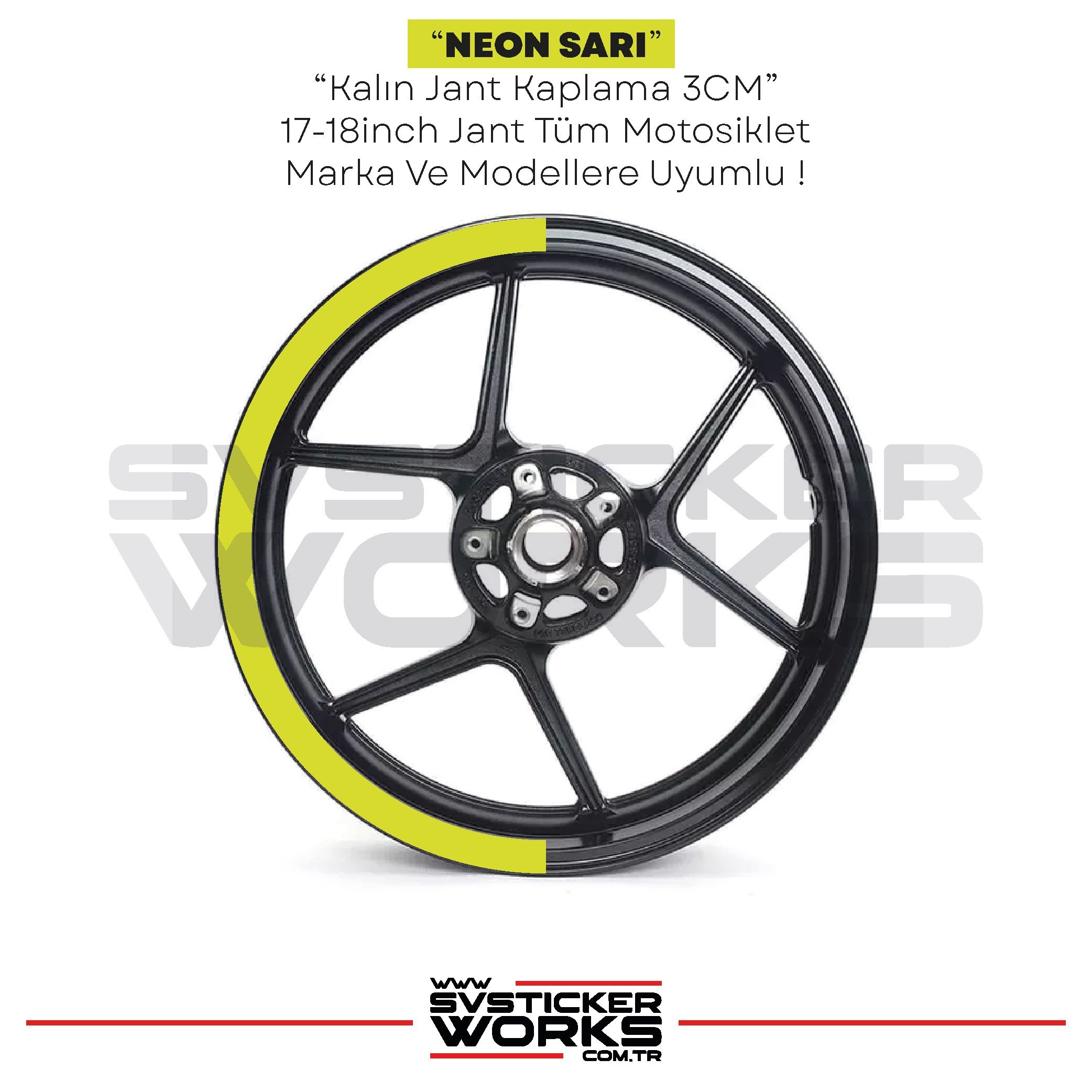 SVSTICKERWORKSMotosiklet Jant Kaplama Yarım Yüksek Kaliteli Folyo 1 Paket 1 Motosiklet İçin Neon Sarı RenkMotosiklet Jant Kaplama Yarım Yüksek Kaliteli Folyo 1 Paket 1 Motosiklet İçin Neon Sarı Renk