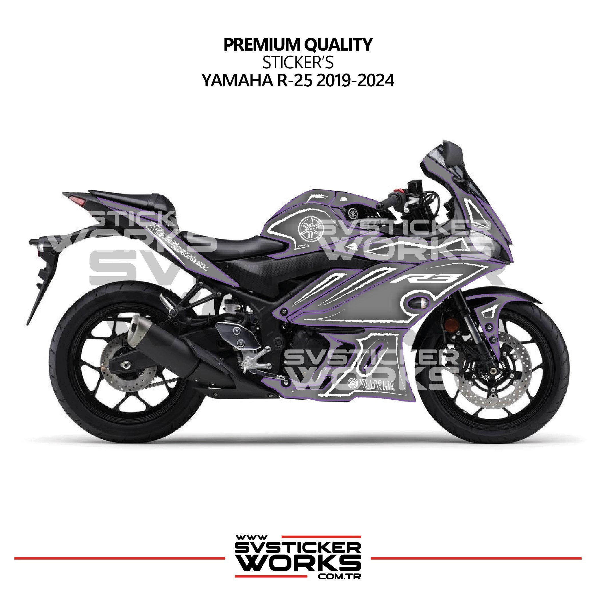 SVSTICKERWORKSYamaha YZF R25 R3 Kaplama Sticker Seti 2019-2024 Cell Shaded Kırmızı BeyazR25 2019-2024