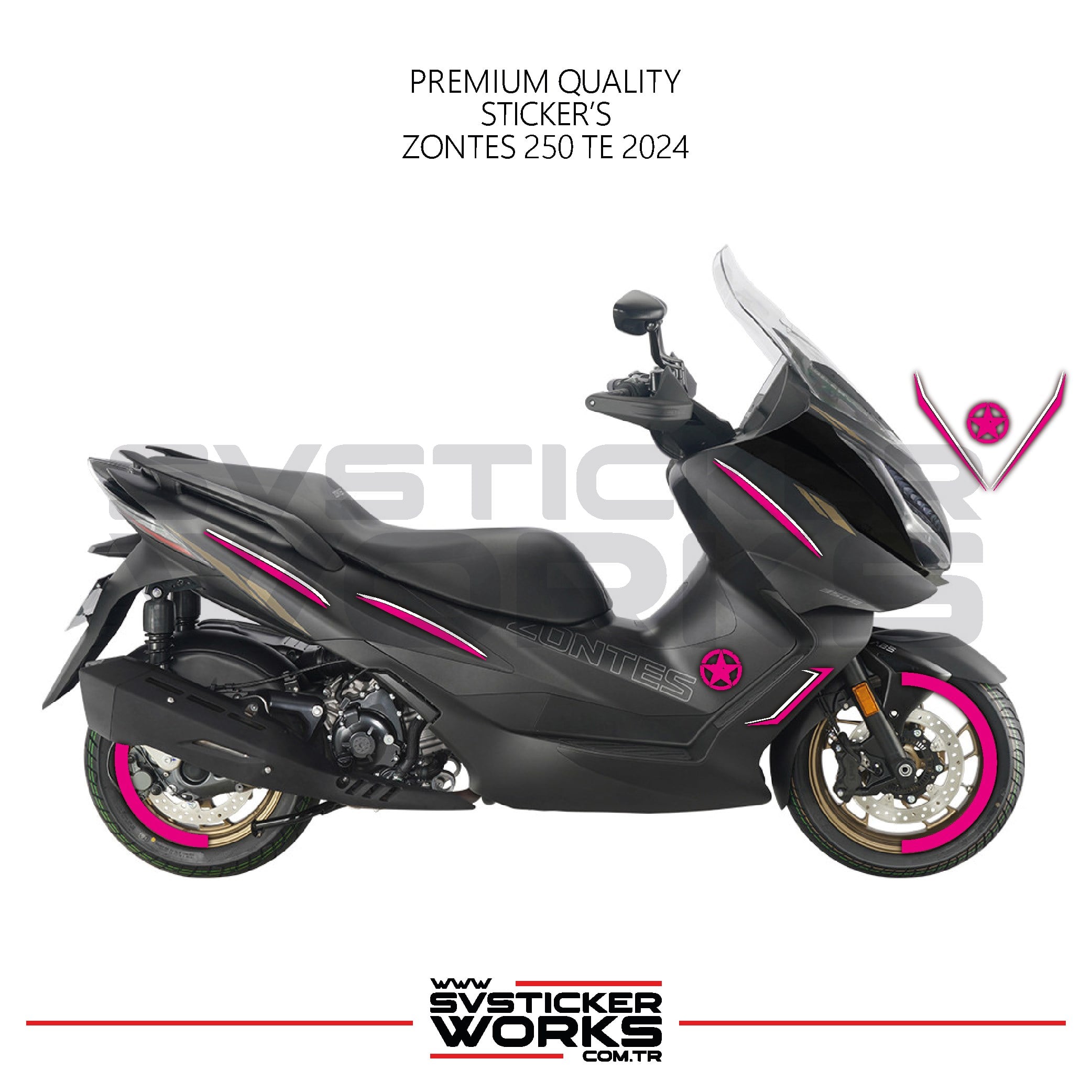 SVSTICKERWORKSZONTES 250 TE Sticker Kaplama Set Full Kit Parçalı Etiket Sticker Modeli PembeZONTES 250 TE Sticker Kaplama Set Full Kit Parçalı Etiket Sticker Modeli PembeZontes